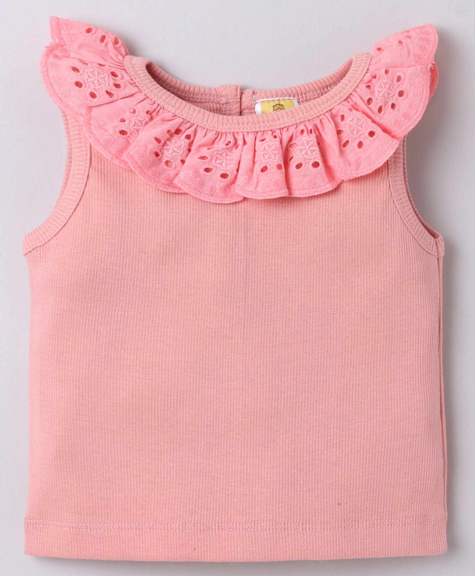 Aww Hunnie Cotton Knit Sleeveless Schiffli Embroidered Ribbed Top - Peach-picture-22