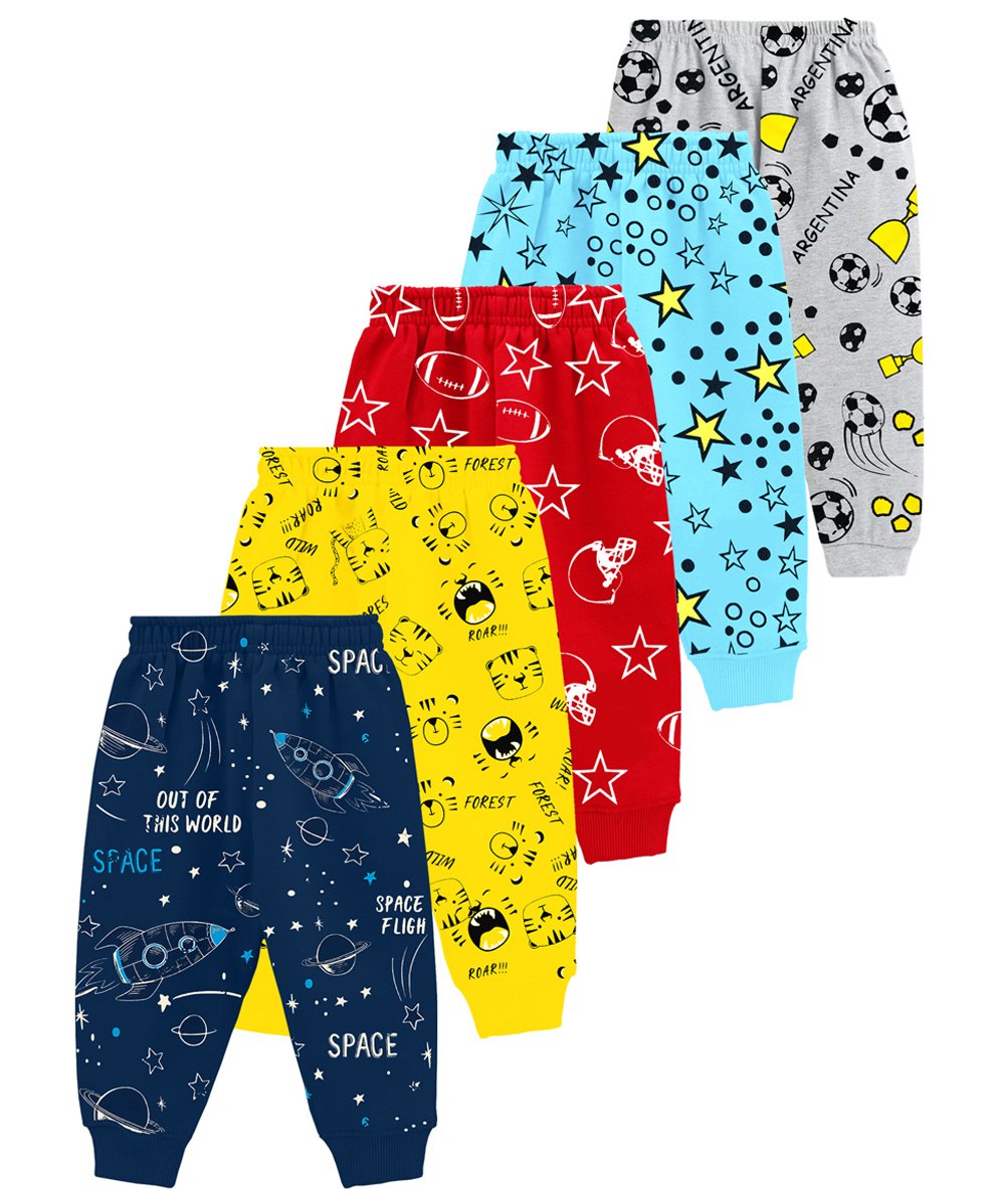 KUCHIPOO Cotton Knit Pack Of 5 Stars & Space Theme Printed Pajamas - Red Yellow Grey Aqua & Navy Blue-picture-39