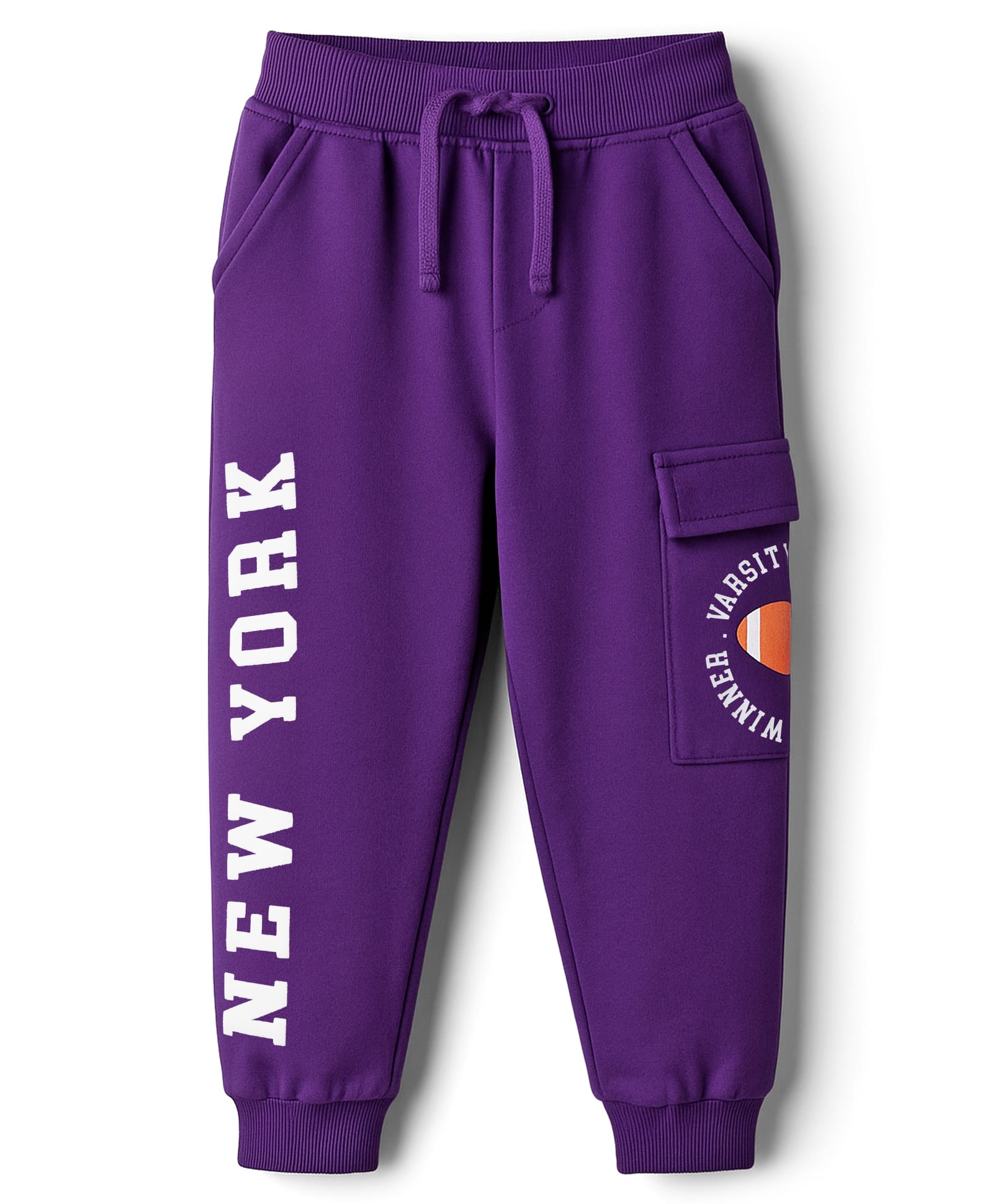 Babyhug French Terry Knit Full Length Lounge Pant With Text Print - Purple