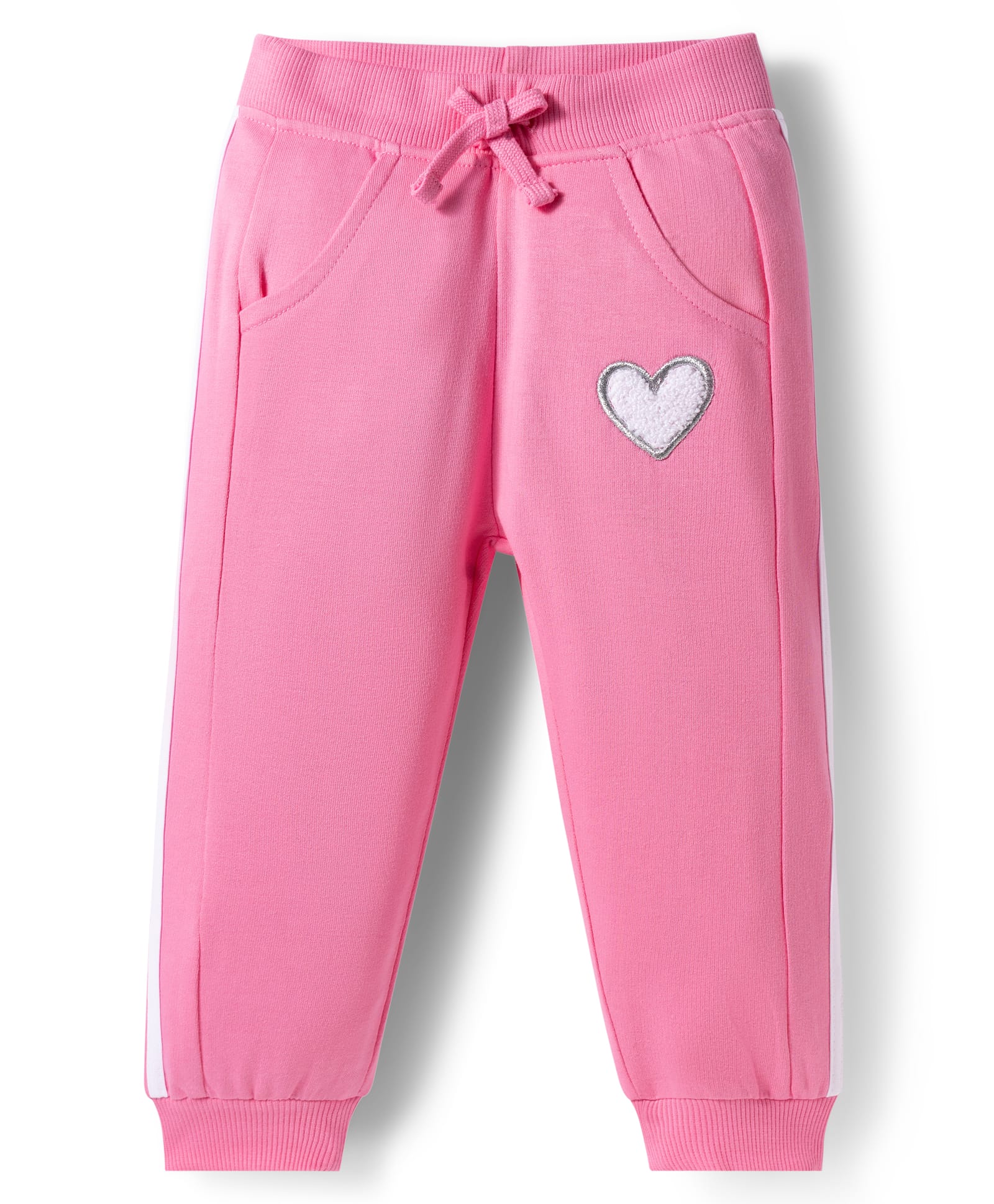 Babyhug French Terry Knit Full Length Lounge Pant with Heart Design - Pink-picture-18