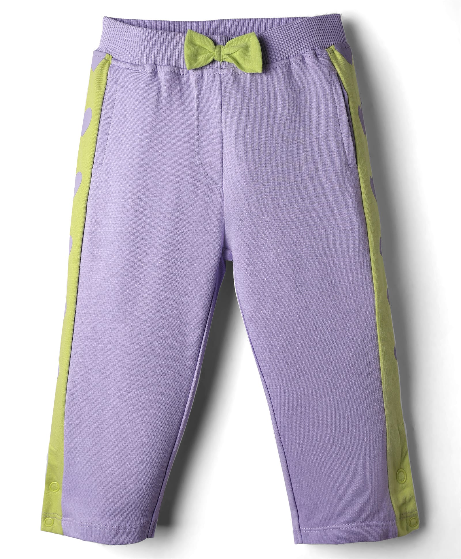 Babyhug French Terry Full Length Track Pant With Pockets & Bow Applique - Purple