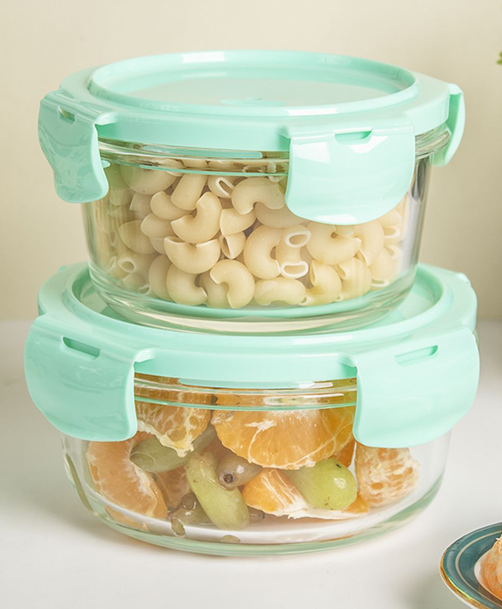 VONCASA Borosilicate Food Containers (Pack of 2 - 410ml & 570ml) Green Lid-image-8