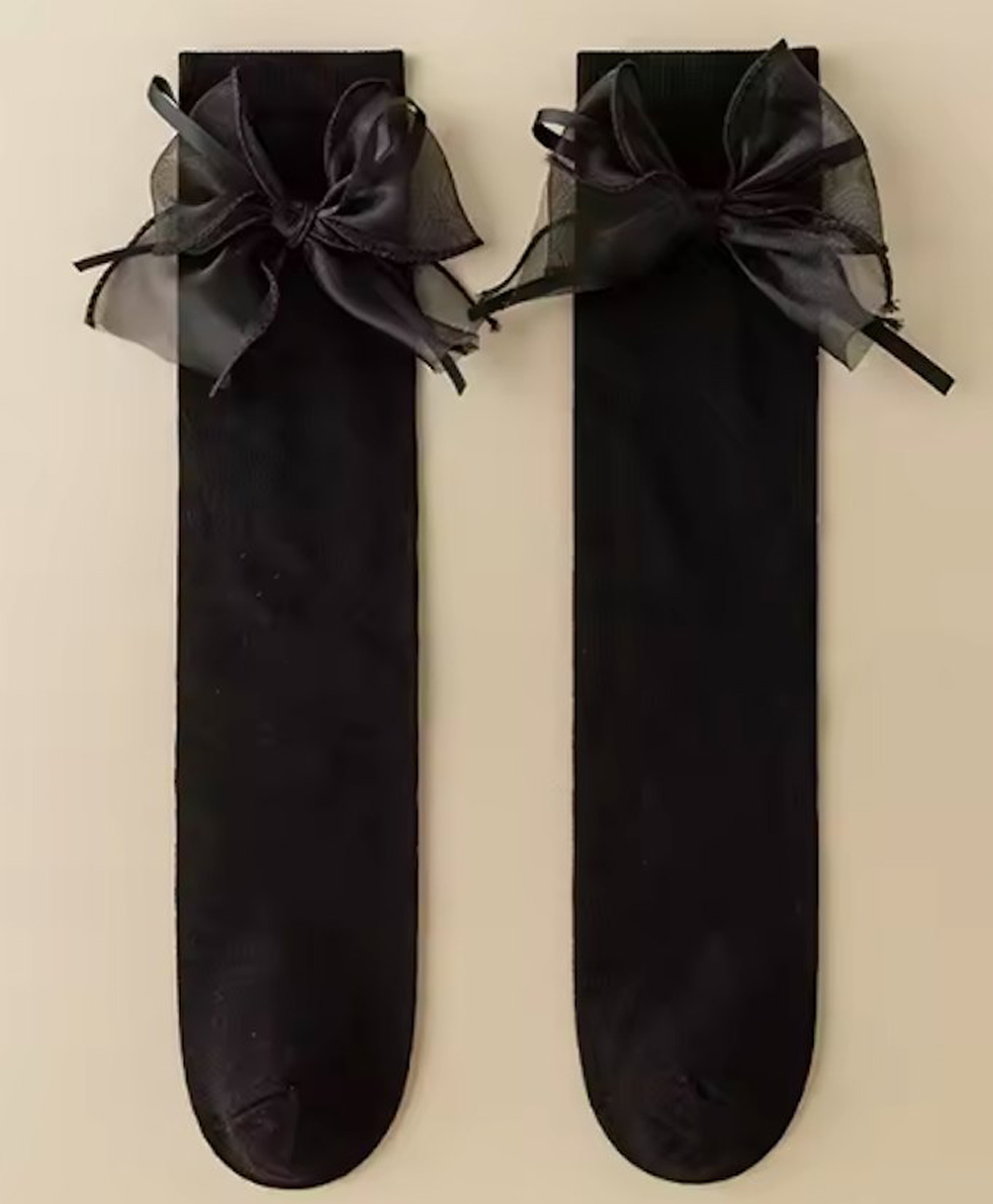 Flaunt Chic Cotton Bow Applique Detailed Socks - Black-image-28