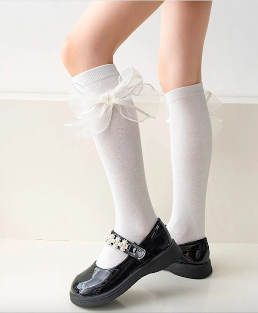 Flaunt Chic Cotton Bow Applique Detailed Socks - White-image-17