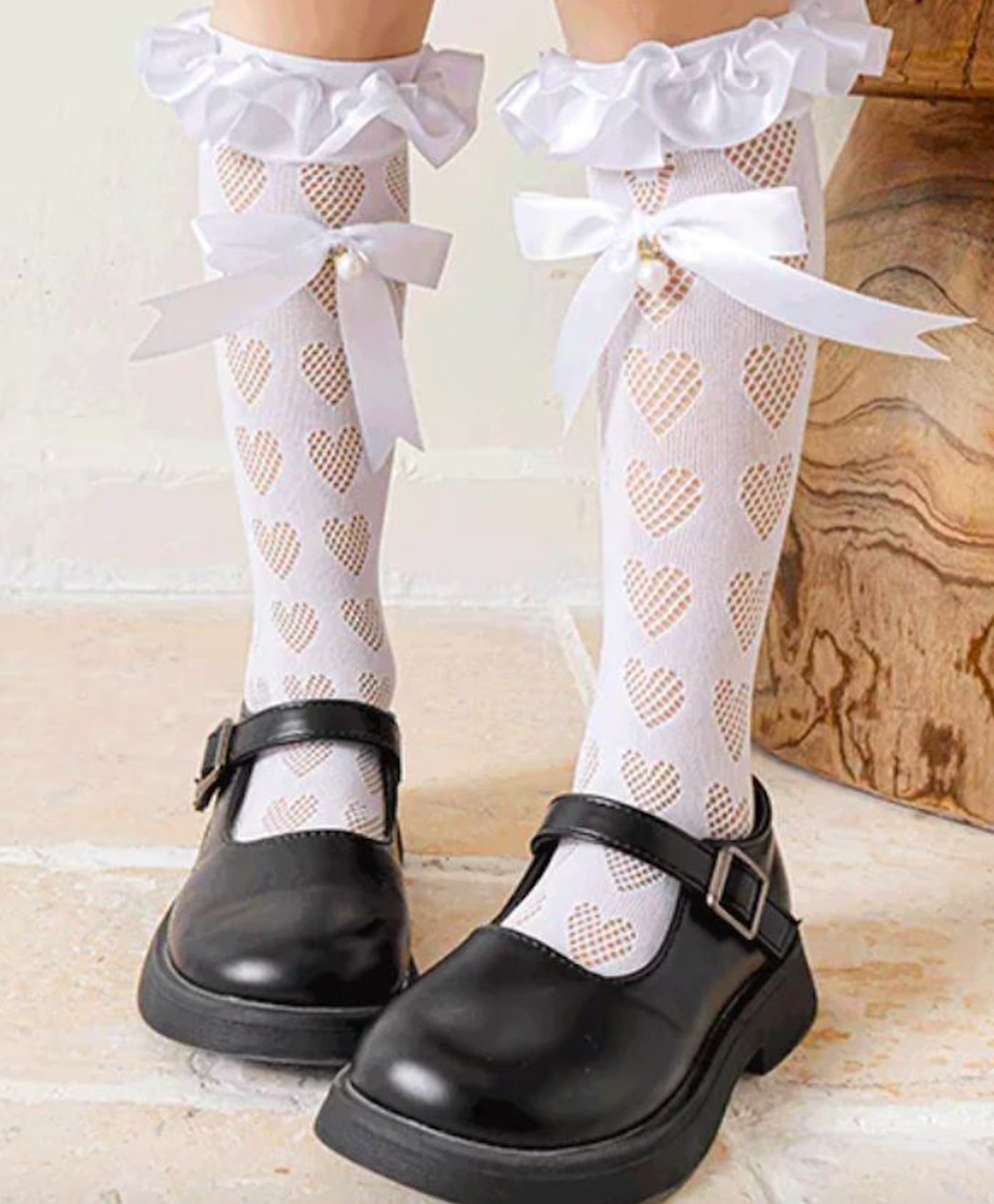 Flaunt Chic Cotton Bow Applique Detailed Heart Designed Socks - White-image-43