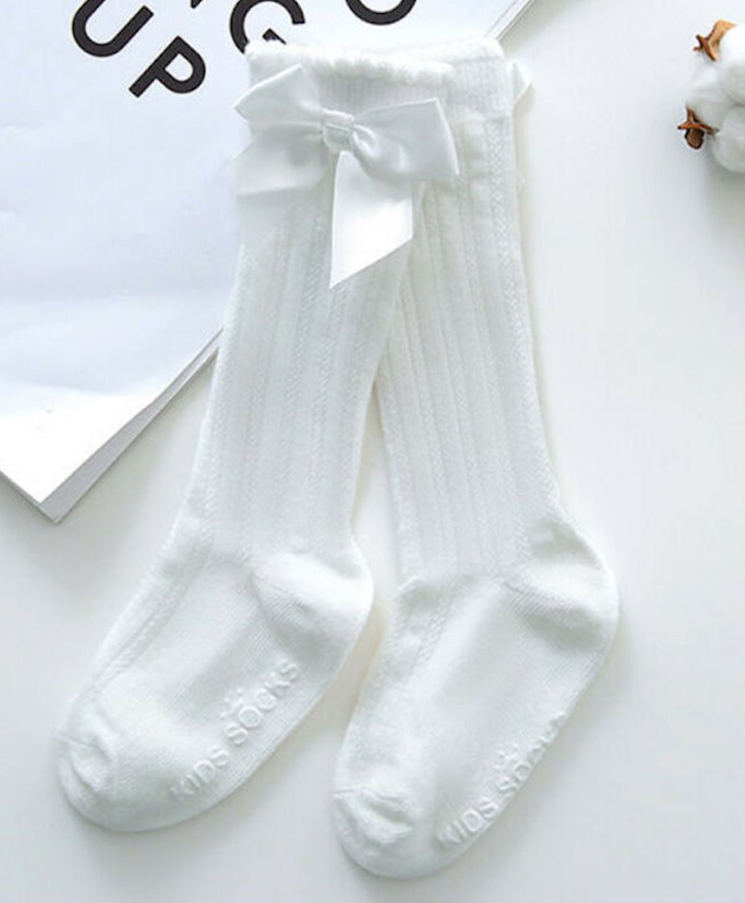 Flaunt Chic Cotton Abstract Designed Bow Applique Detailed Socks - White-picture-33