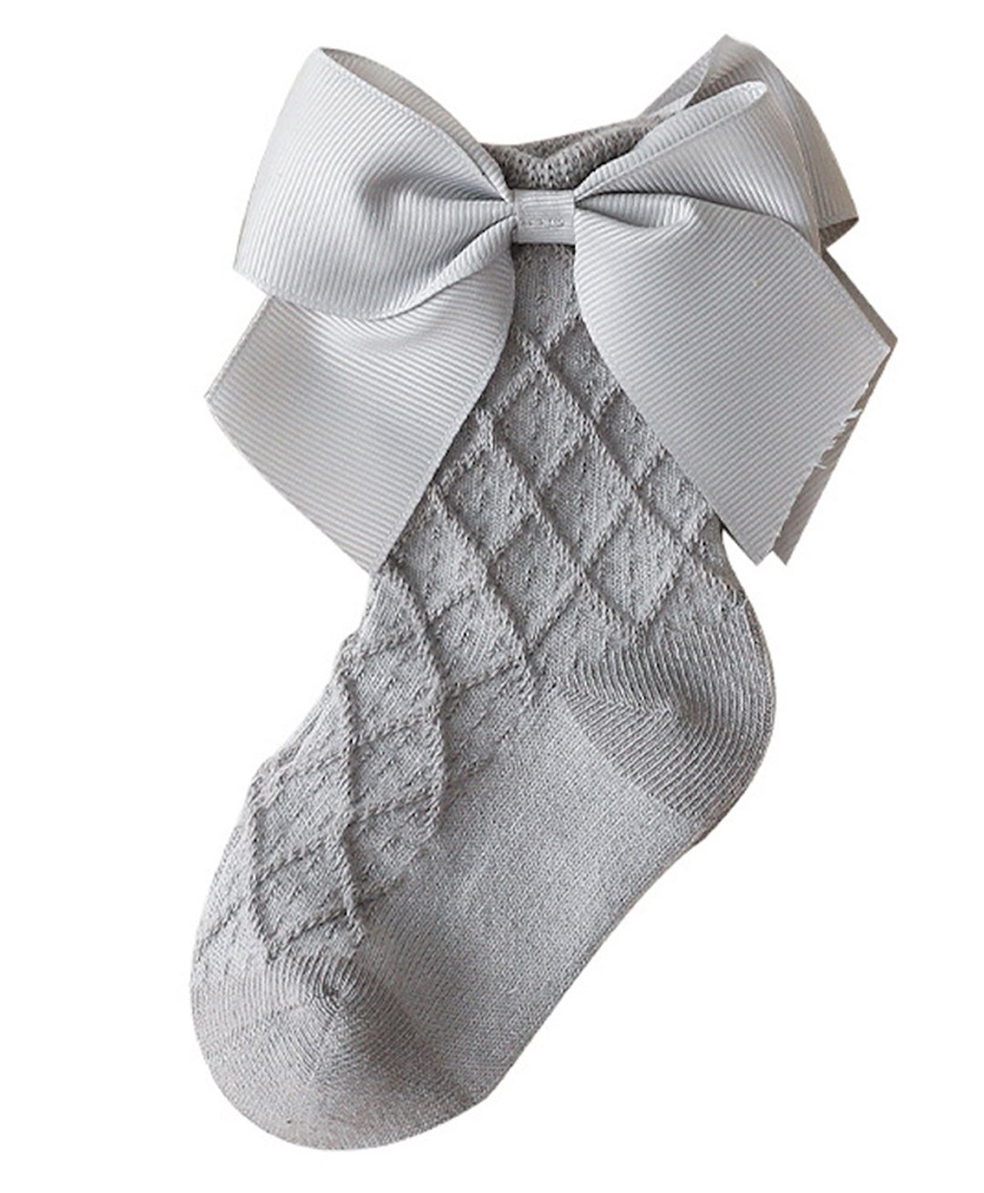 Flaunt Chic Cotton Geometric Designed Bow Applique Detailed Socks - Grey-image-24