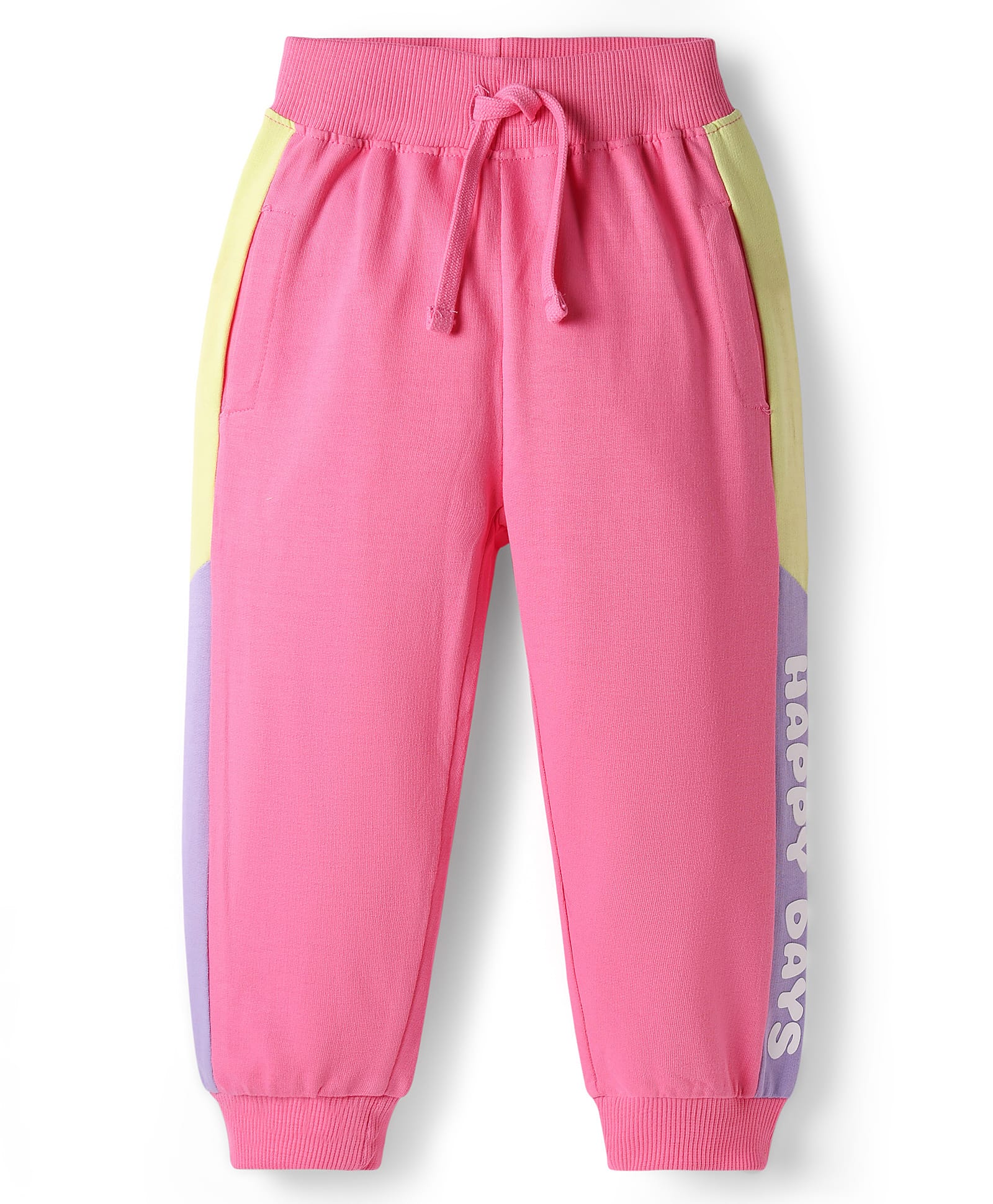 Babyhug Terry Cotton Knit Full Length Cut & Sew HD Text Printed Lounge Pant - Pink-image-48