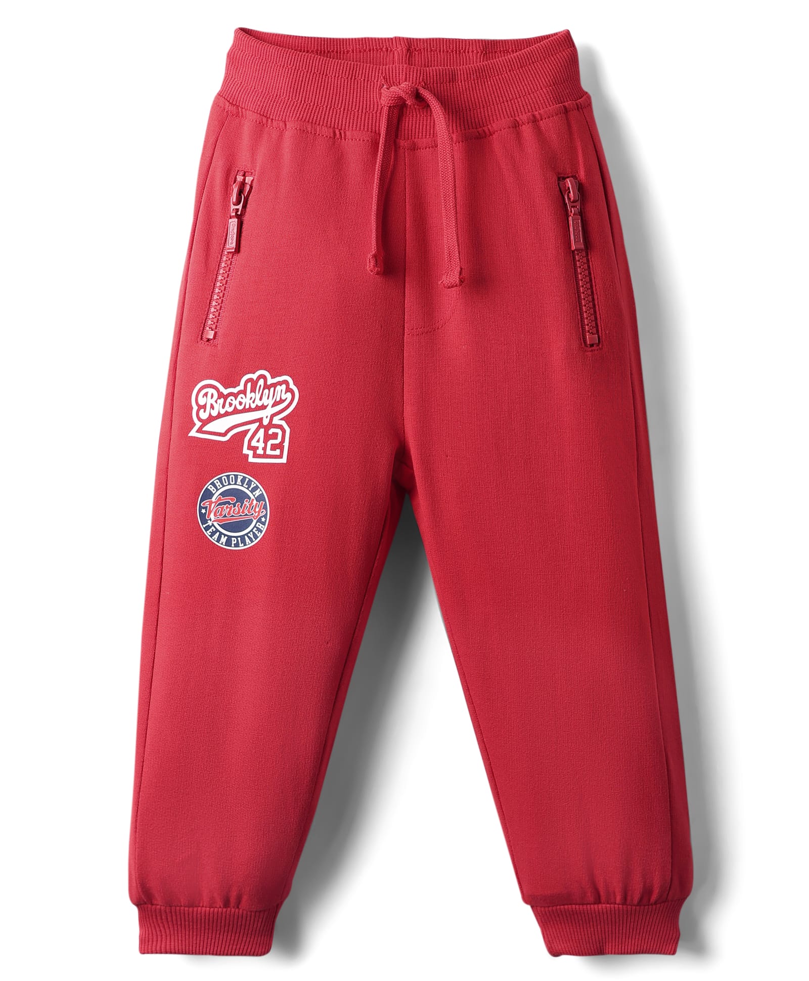 Babyhug French Terry Knit Full Length Lounge Pants with Brooklyn 42 Text Print - Red-picture-21