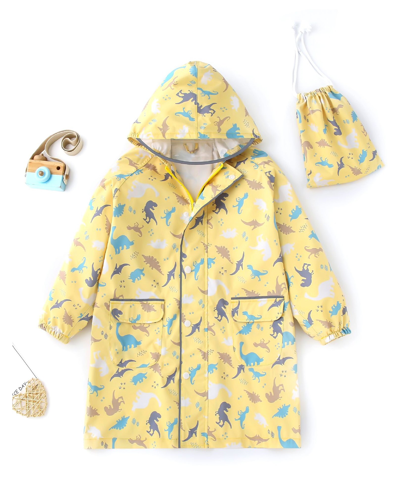 Little Surprise Box PVC Full Raglan Sleeves Cherry Printed Hooded Cap Style Raincoat With Extra Backpack Space & Pouch - Yellow-picture-39