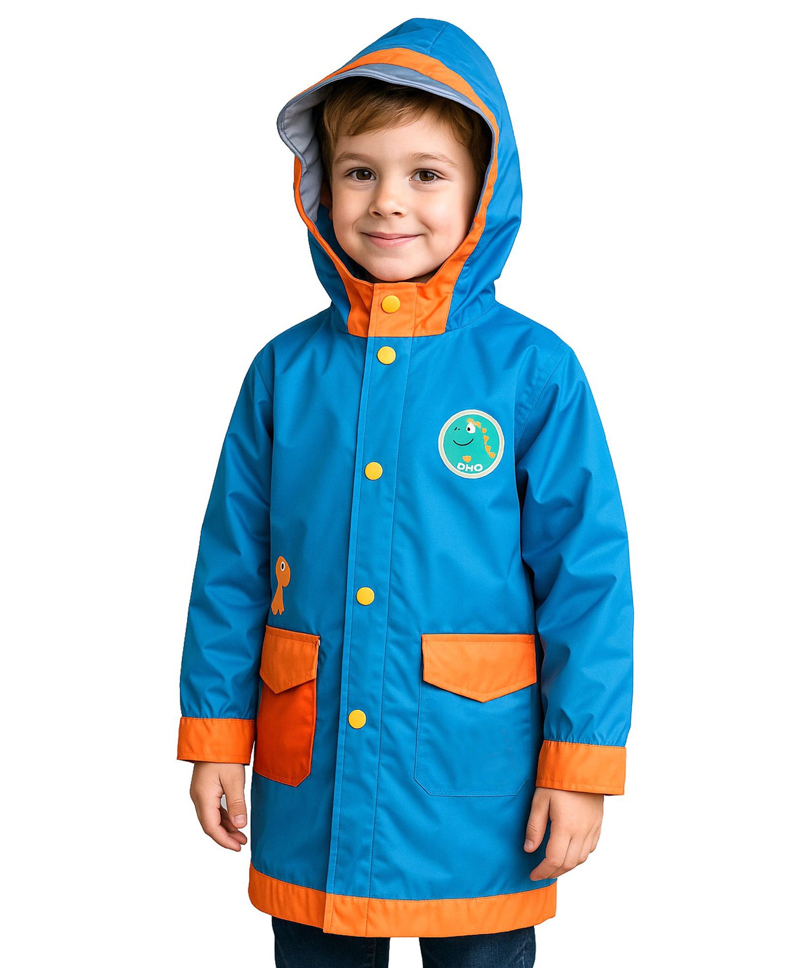 Little Surprise Box PVC Full Raglan Sleeves Dinosaur Printed Hooded Cap Style Raincoat With Extra Backpack Space - Blue-picture-35