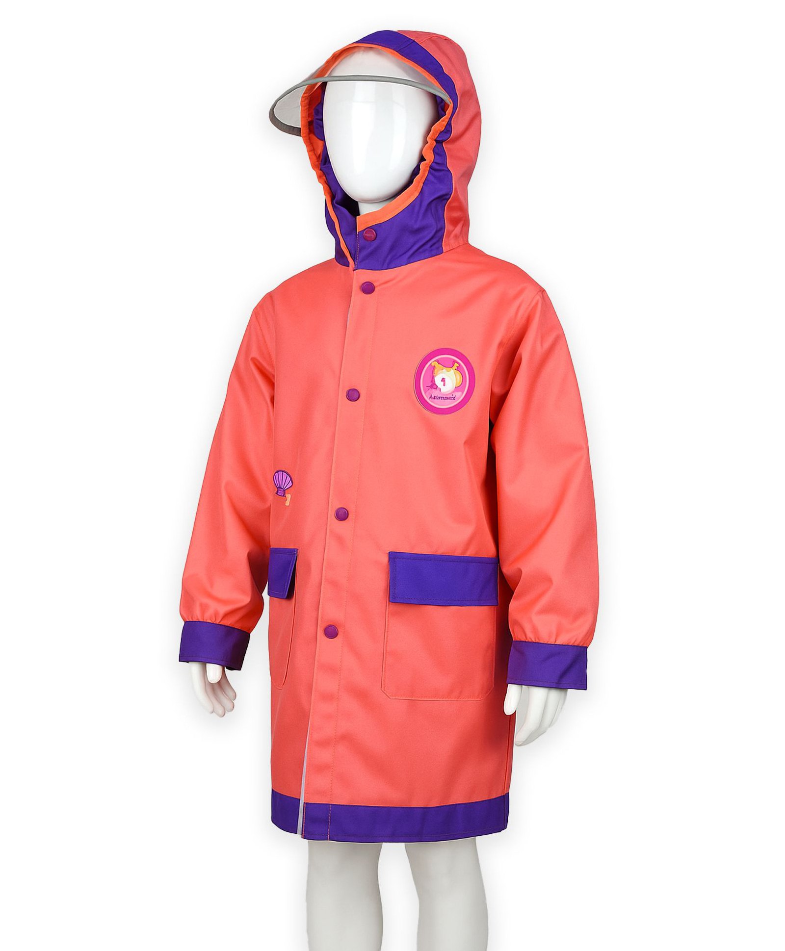 Little Surprise Box PVC Full Sleeves Unicorn Printed Hooded Cap Style Raincoat With Extra Backpack Space & Face Shield - Peach-picture-23