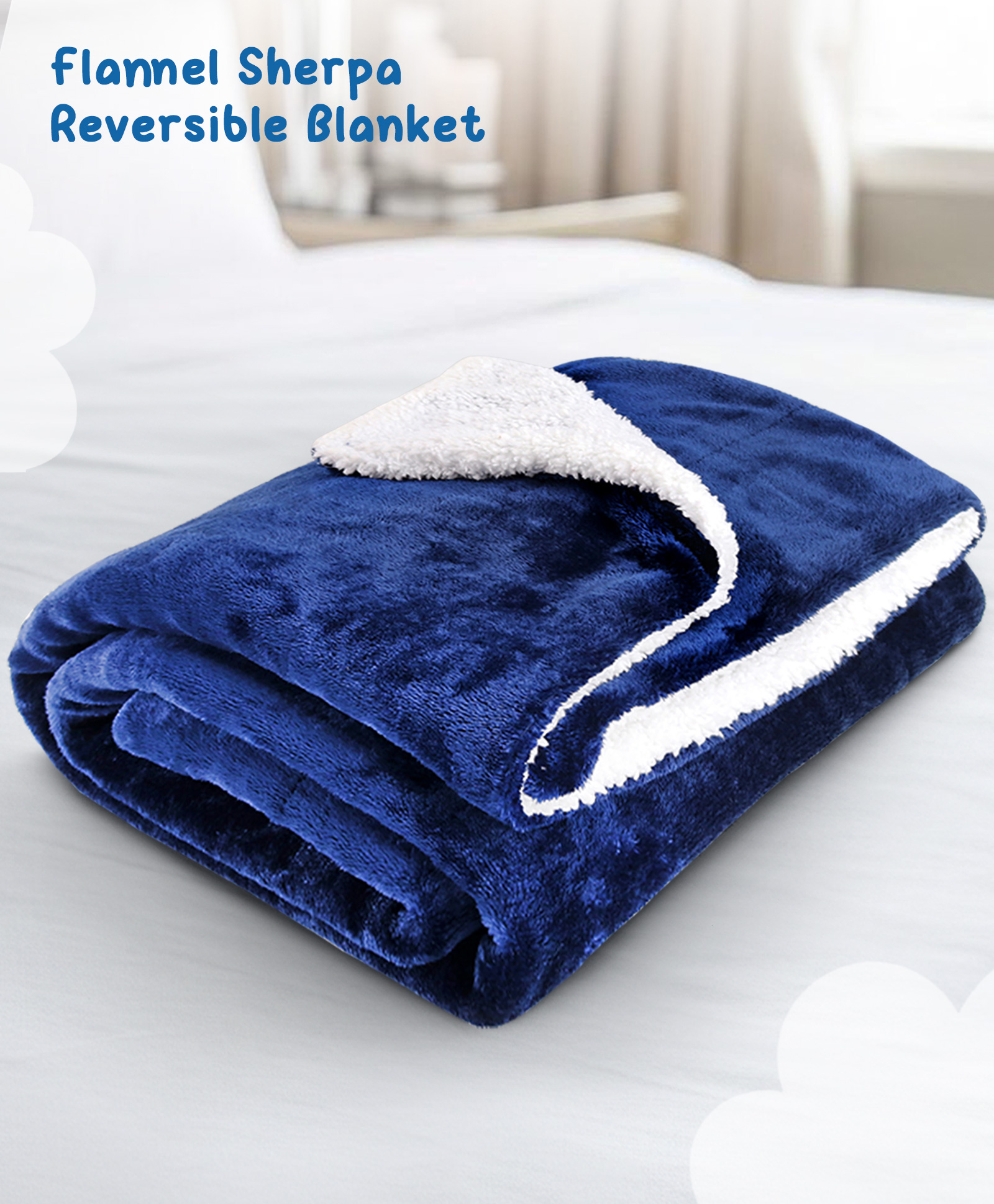 Zoe Ultra-Soft Double Layered Flannel Sherpa Reversible Blanket - Navy Blue| Cozy Winter Throw for Babies & Kids| Hypoallergenic Material| Baby Safe Material-image-30