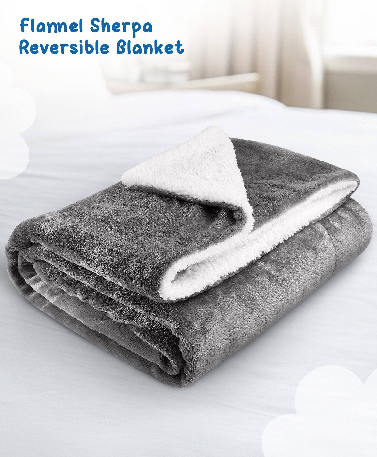 Zoe Ultra-Soft Double Layered Flannel Sherpa Reversible Blanket - Grey| Cozy Winter Throw for Babies & Kids| Hypoallergenic Material| Baby Safe Material-image-36