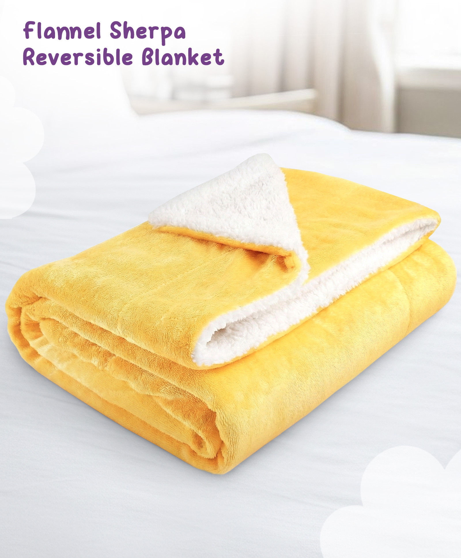 Zoe Ultra-Soft Double Layered Flannel Sherpa Reversible Blanket - Yellow| Cozy Winter Throw for Babies & Kids| Hypoallergenic Material| Baby Safe Material-image-15
