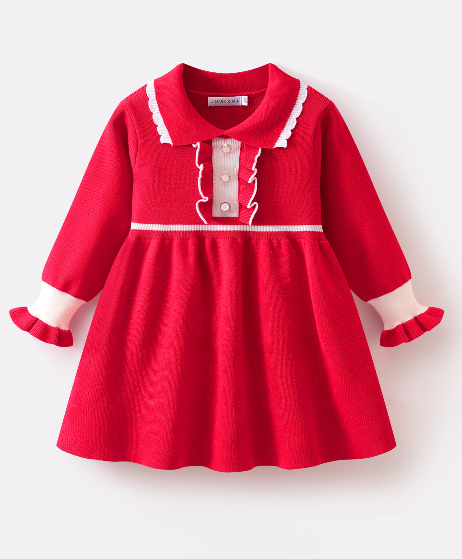Mark & Mia Full Sleeves Solid Woollen Dress - Red-image-43