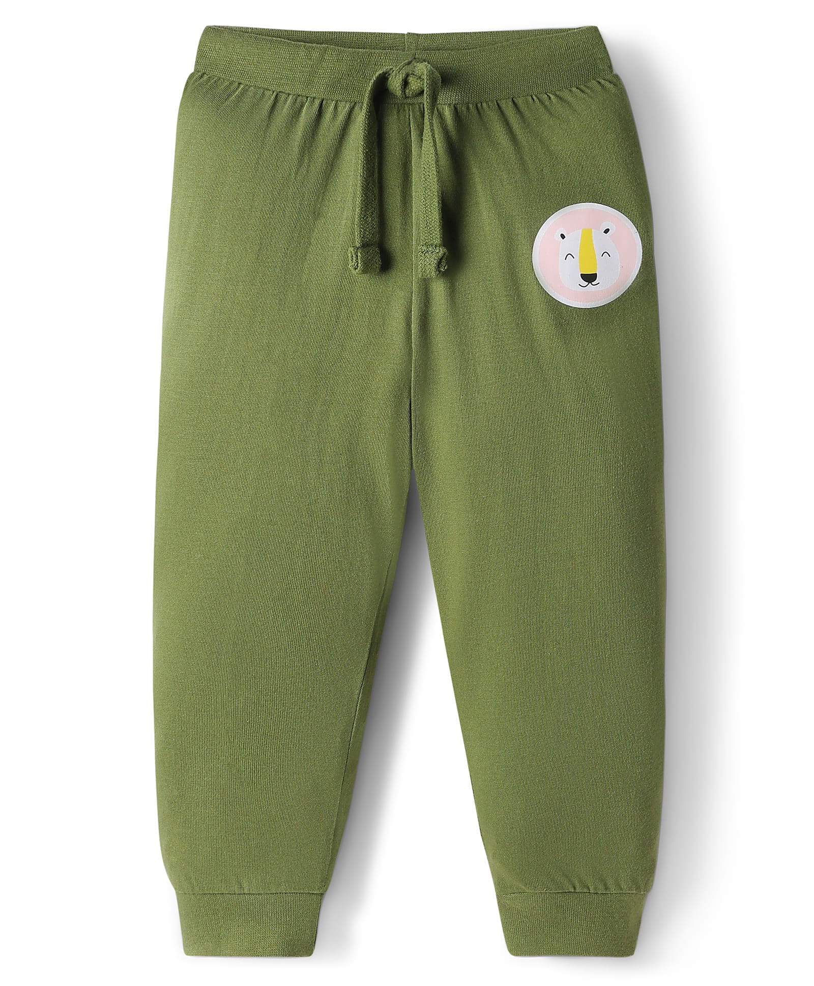 Babyhug Single Jersey Knit Full Length Lounge Pant with Animal Print - Olive Green-picture-20