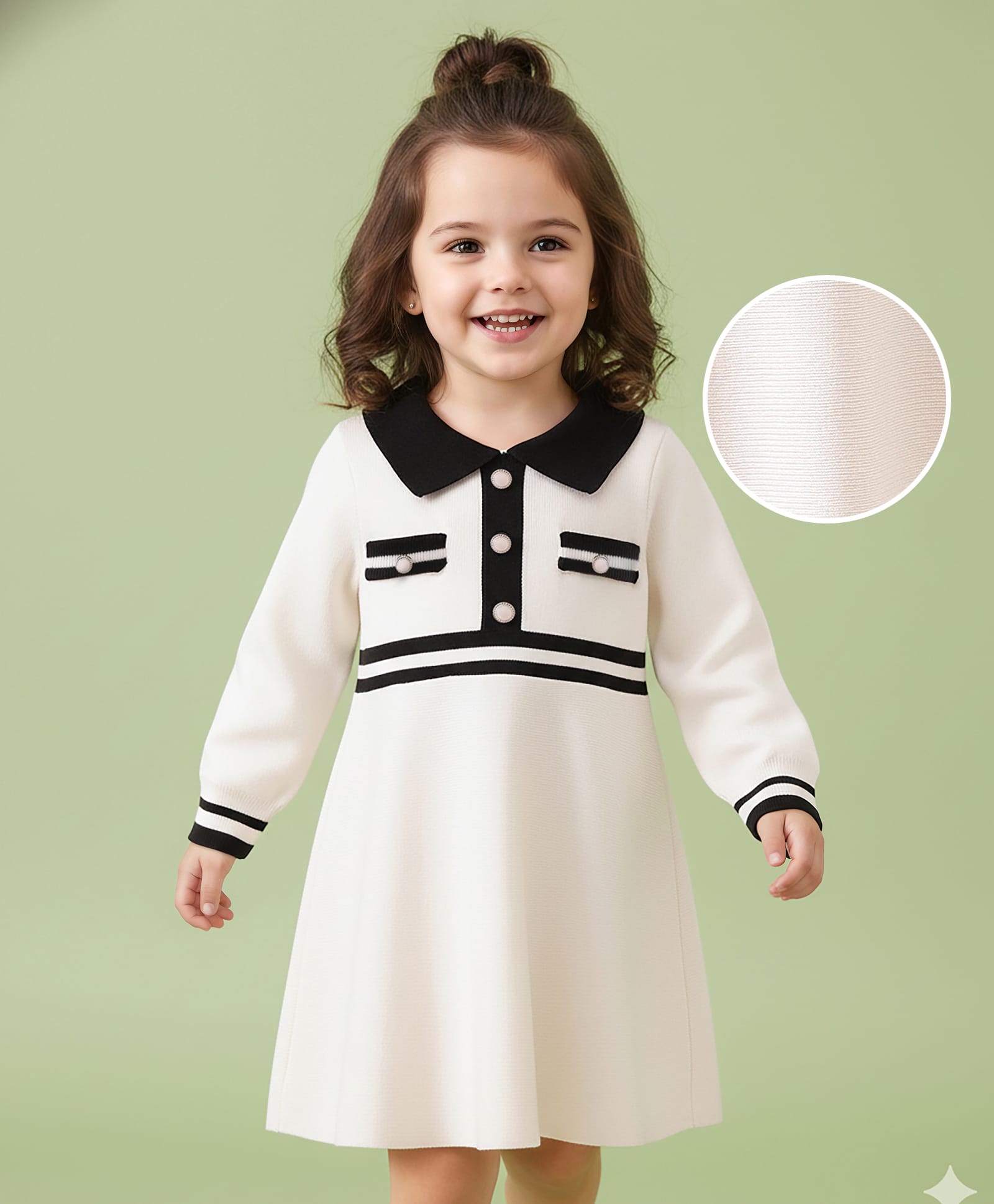 Mark & Mia Full Sleeves Solid Woollen Dress - White-image-3