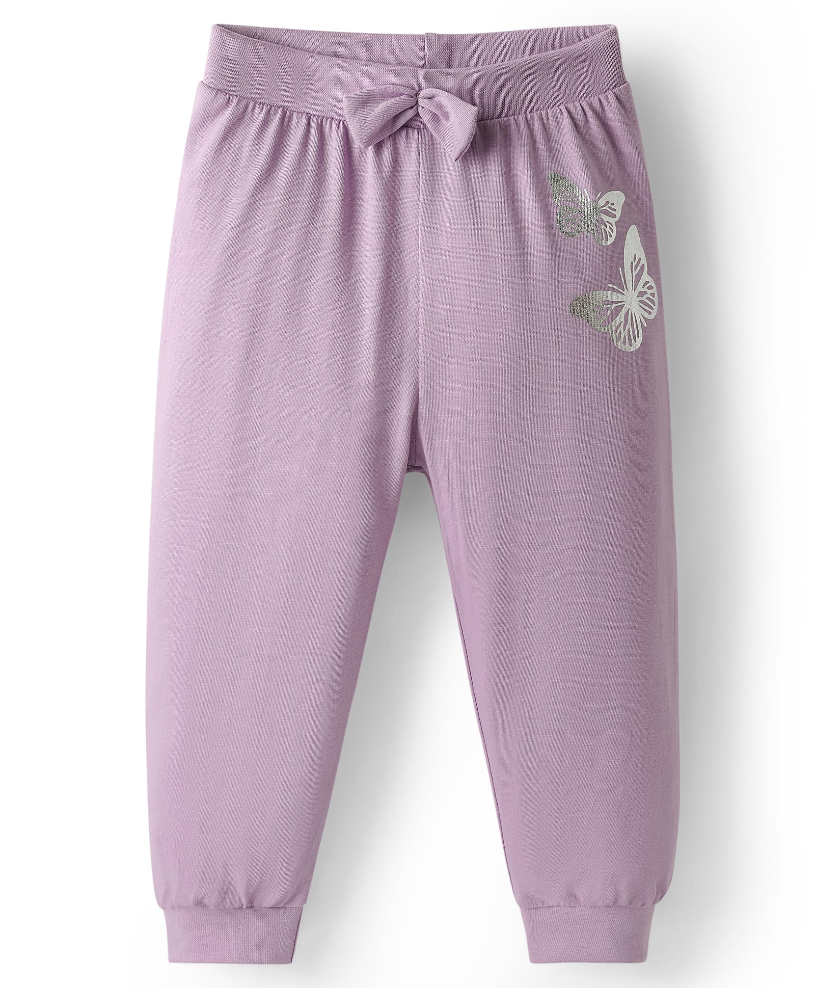 Babyhug Single Jersey Knit Full Length Lounge Pant With Butterfly Foil Print & Bow Applique - Lavender-picture-26