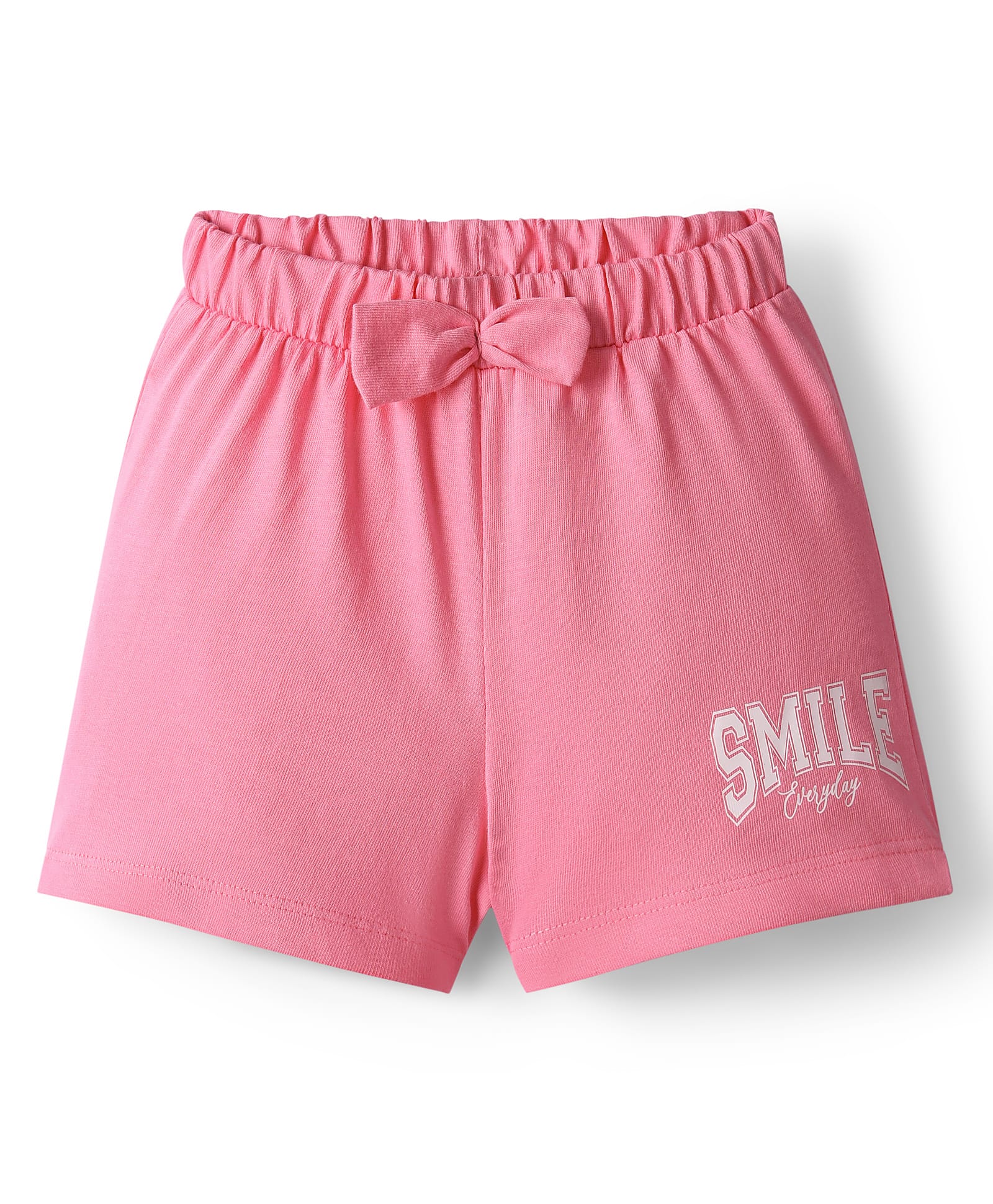 Babyhug Single Jersey Knit Mid Thigh Length Shorts With Bow Applique & Smile Text Print - Pink-picture-19