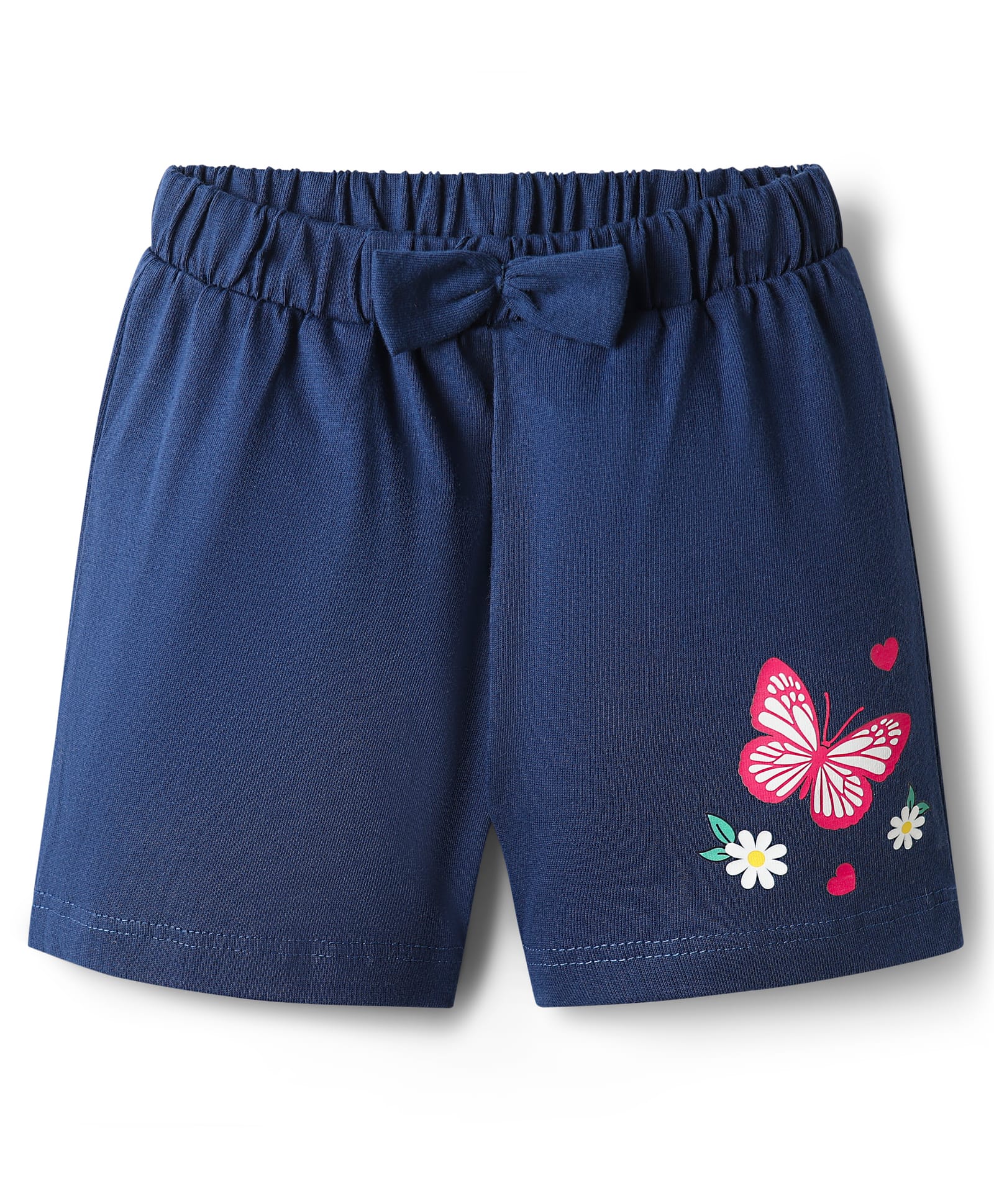 Babyhug Single Jersey Knit Mid Thigh Shorts with Butterfly Print & Bow Applique - Navy Blue-picture-17