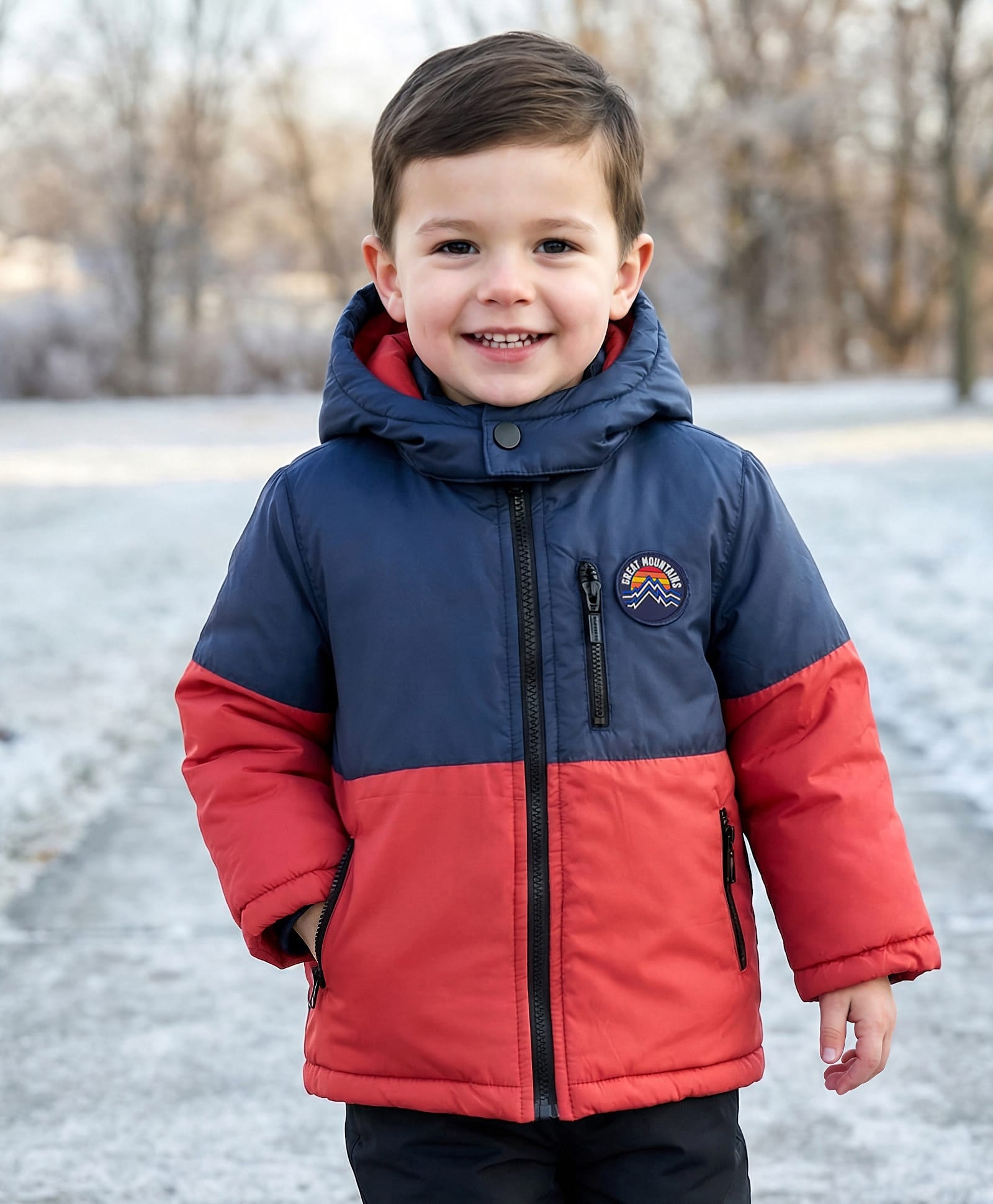 Babyhug Woven Full Sleeves Padded Jacket With Badge Detailing & Detachable Hood - Navy Blue & Brown-image-37