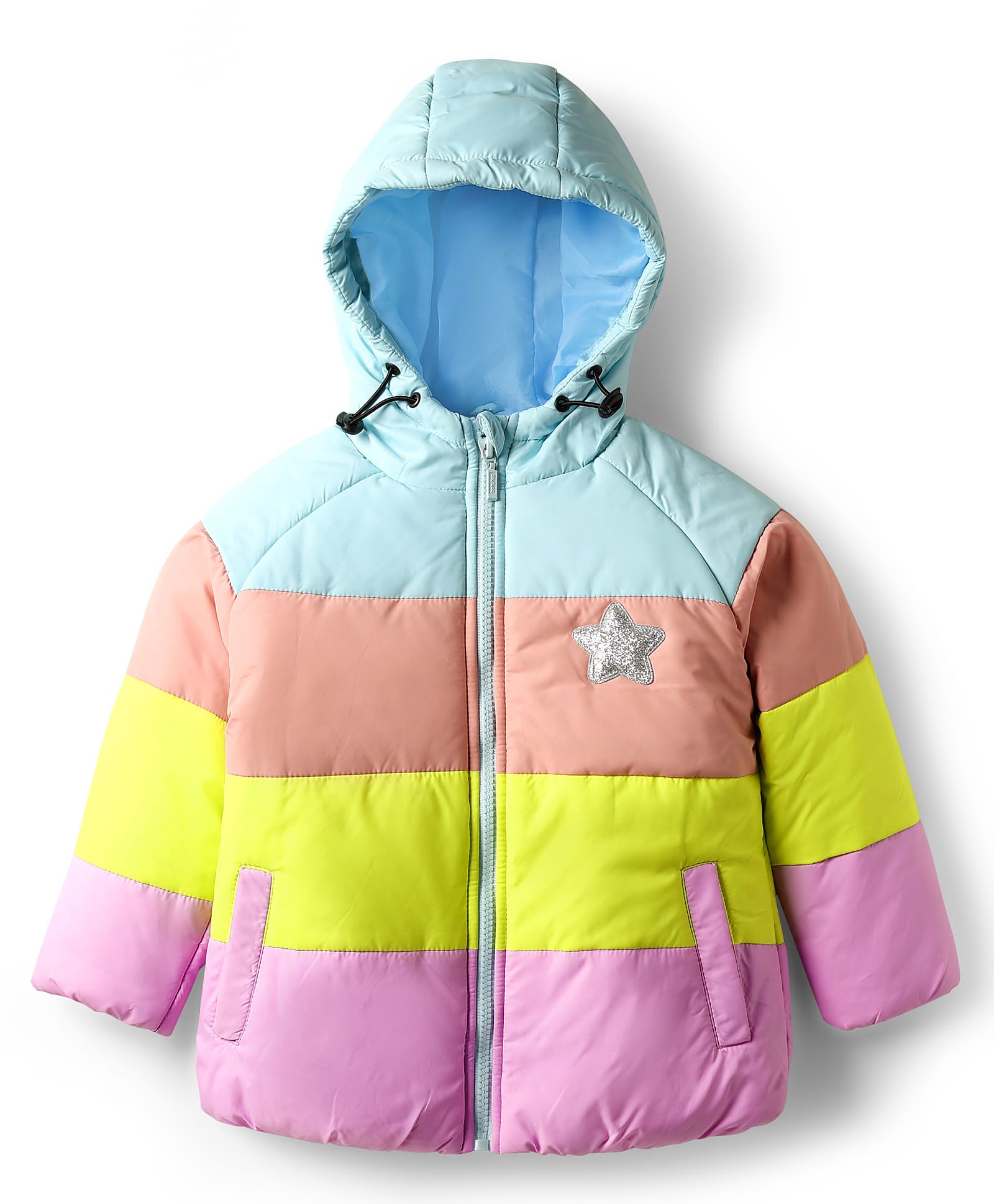 Babyhug Woven Full Raglan Sleeves Hooded Padded Jacket With Color Block Design & Star Patch - Multicolor-image-21