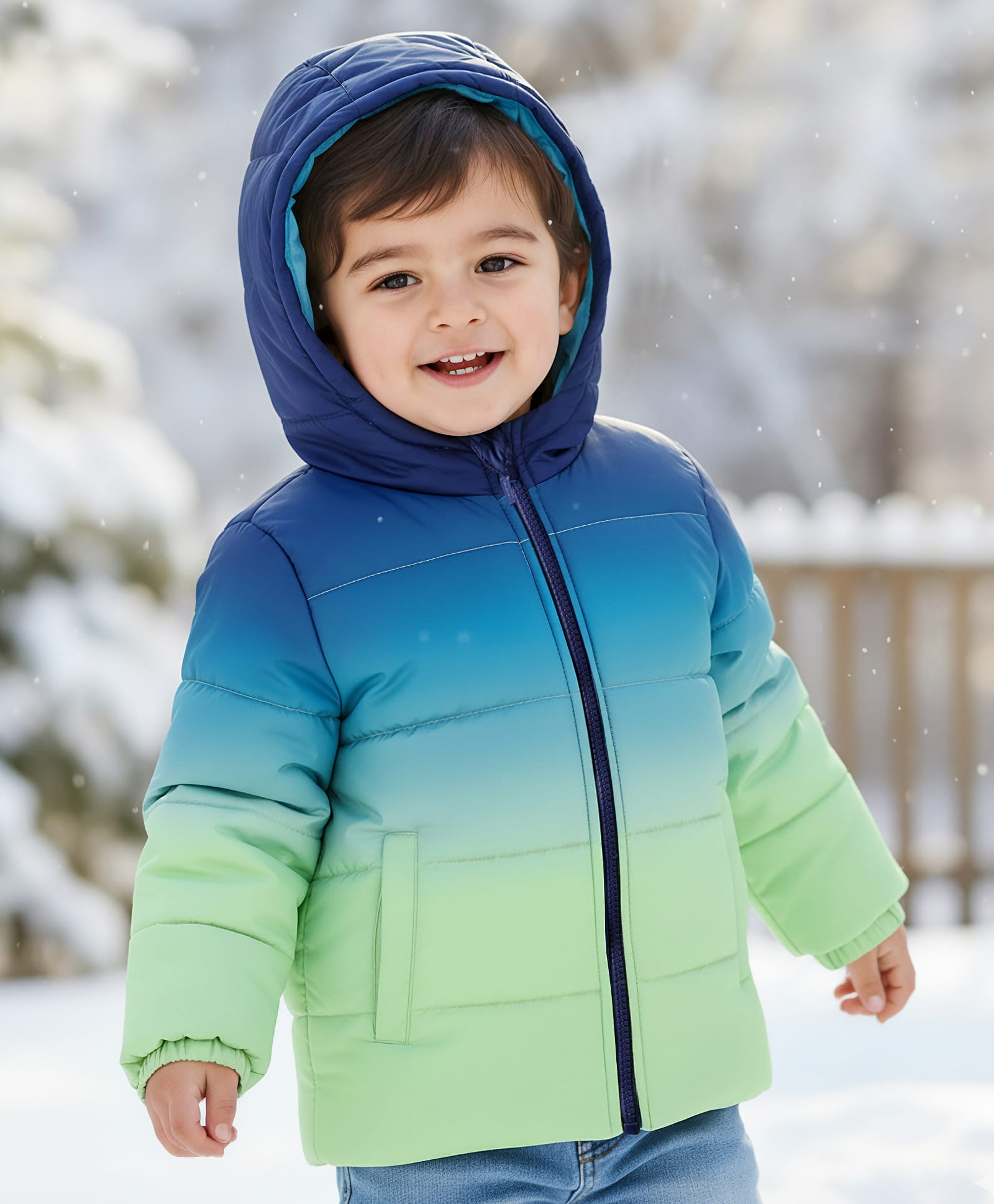 Babyhug Woven Full Sleeves Hooded Padded Jacket With Ombre Effect - Multicolor-image-33