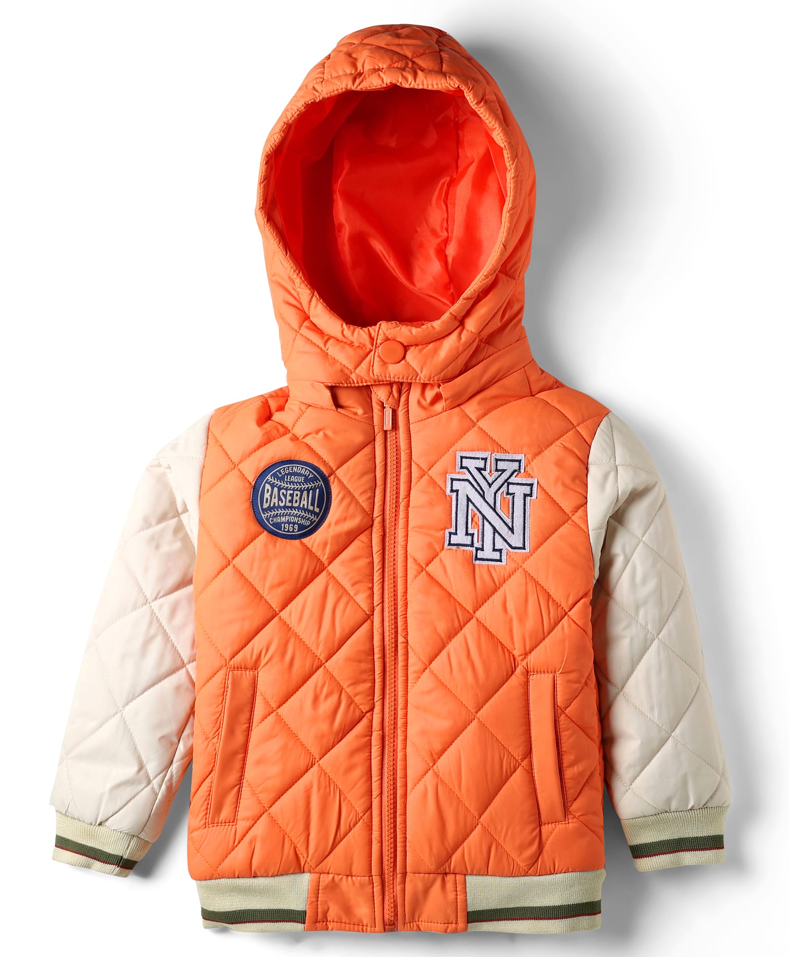 Babyhug Woven Full Sleeves Quilted Padded Jacket with Detachable Hood - Orange-image-42