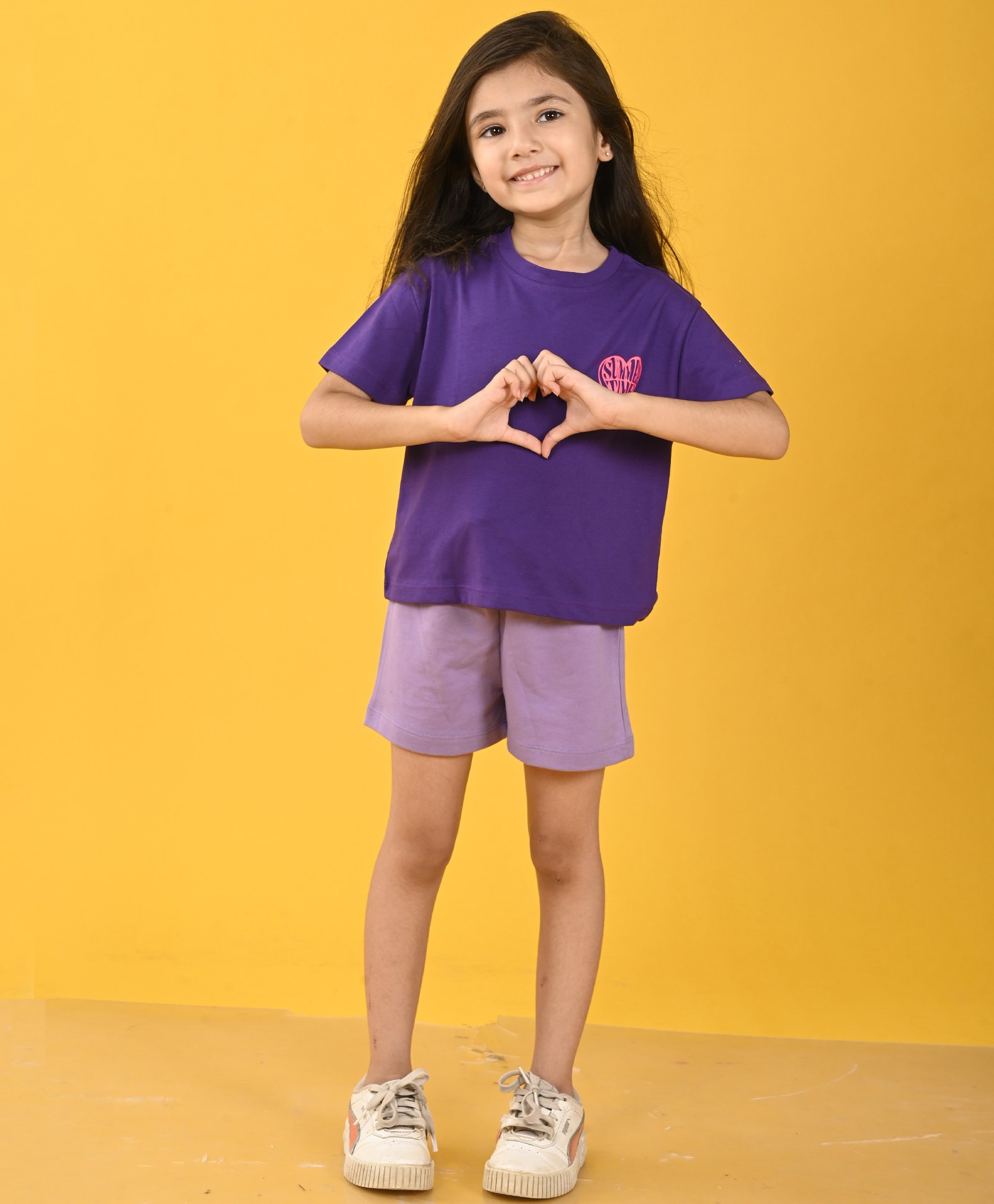 Anthrilo 100% Pure Cotton Knit Half Sleeves Summer Time Text Printed Tee & Shorts Set - Purple-image-42