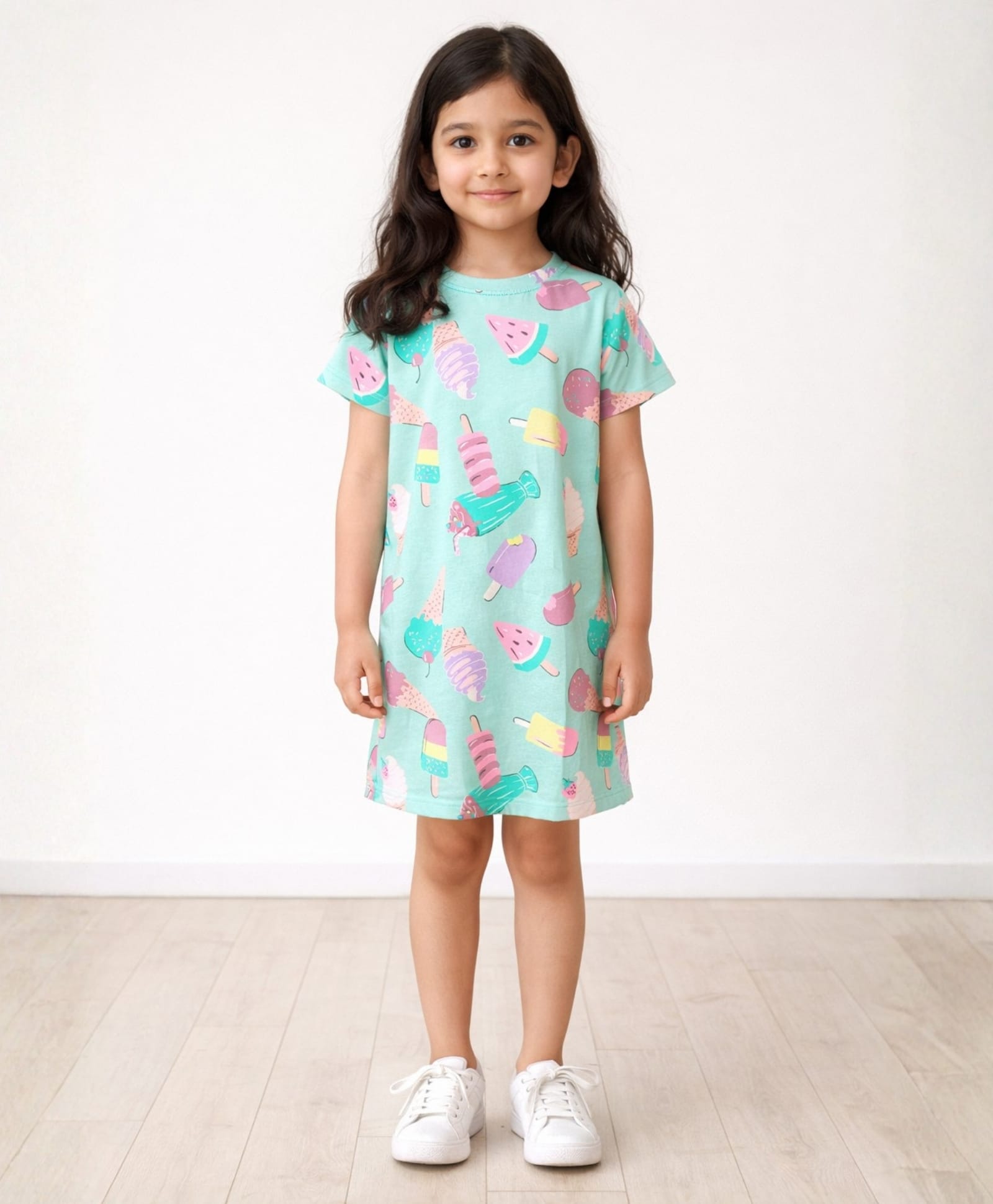 Anthrilo 100% Organic Cotton Knit Half Sleeves Ice Cream Printed Nighty - Aqua Blue-picture-7