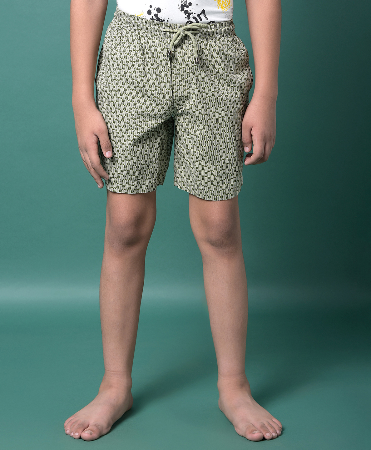 CRIMSOUNE CLUB Cotton Woven Abstract Printed Shorts - Olive Green-picture-42