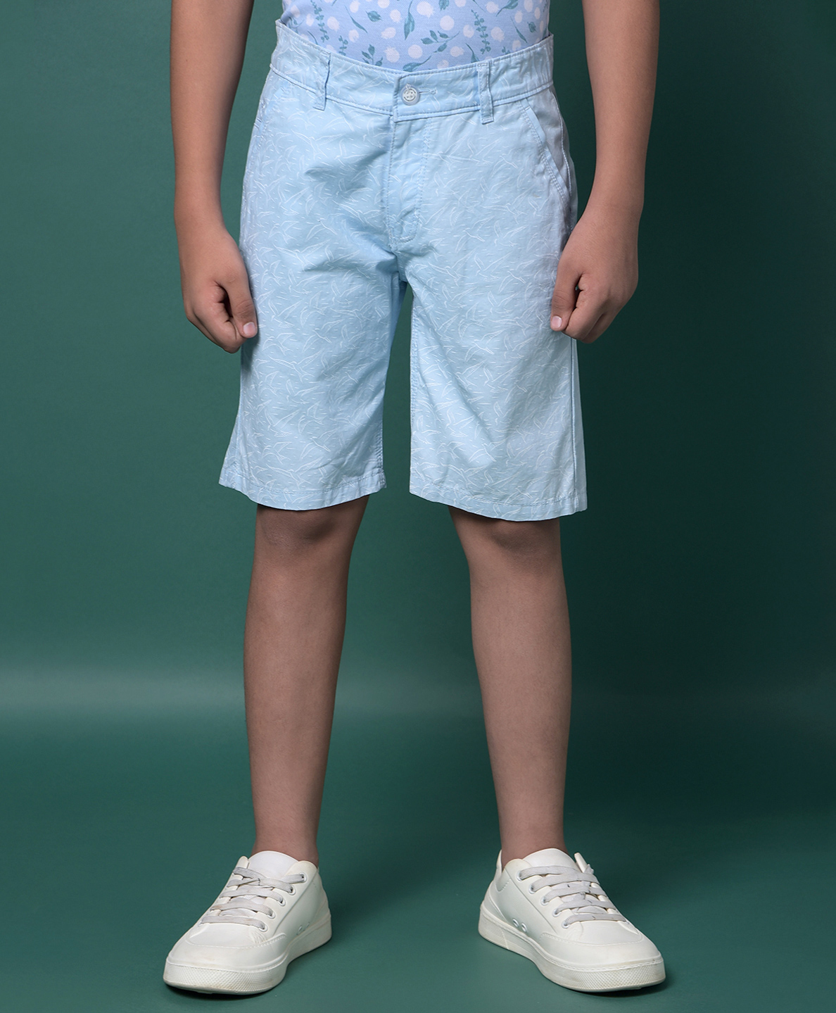 CRIMSOUNE CLUB Cotton Woven Bird Printed Shorts - Blue-picture-38