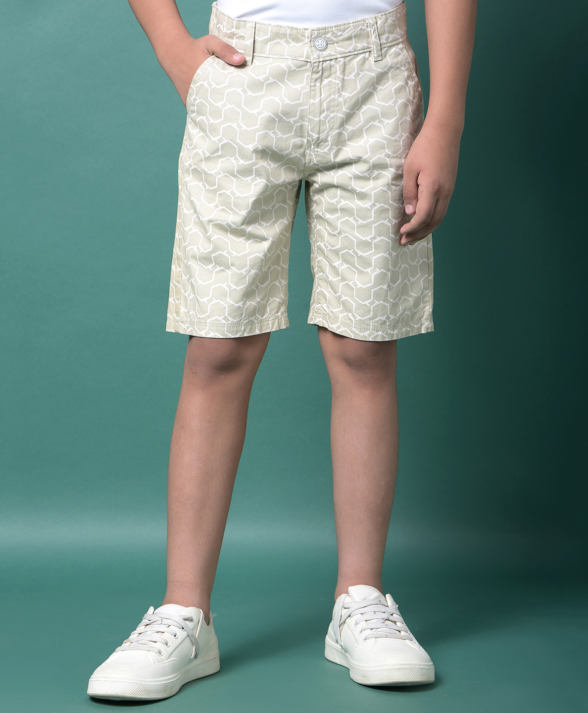 CRIMSOUNE CLUB Cotton Woven Abstract Printed Shorts - Olive Green-picture-37