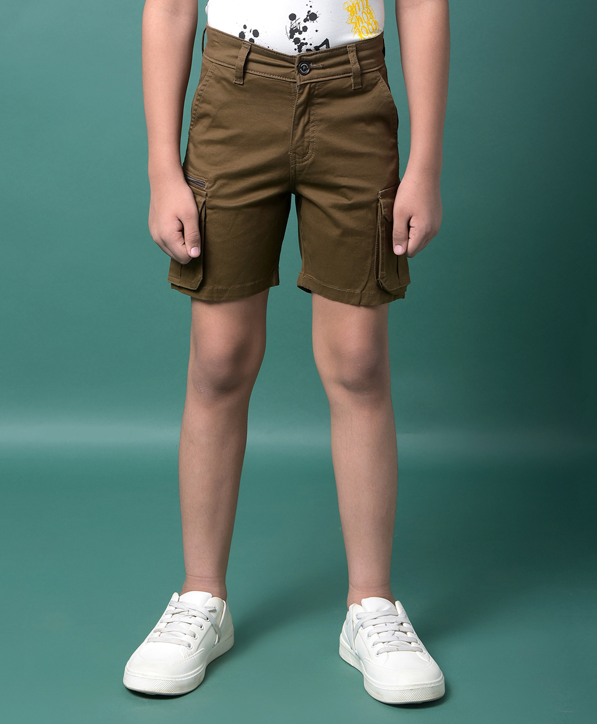 CRIMSOUNE CLUB Cotton Woven Solid Pocket Detailed Cargo Shorts - Brown-picture-30