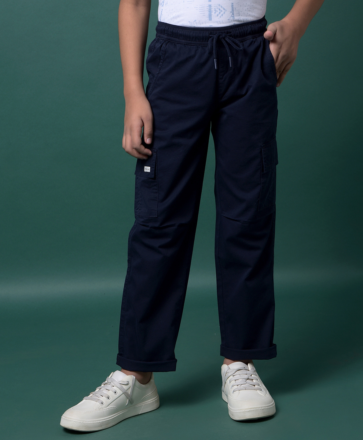CRIMSOUNE CLUB Cotton Woven Solid Pocket Detailed Pant - Navy Blue-picture-30