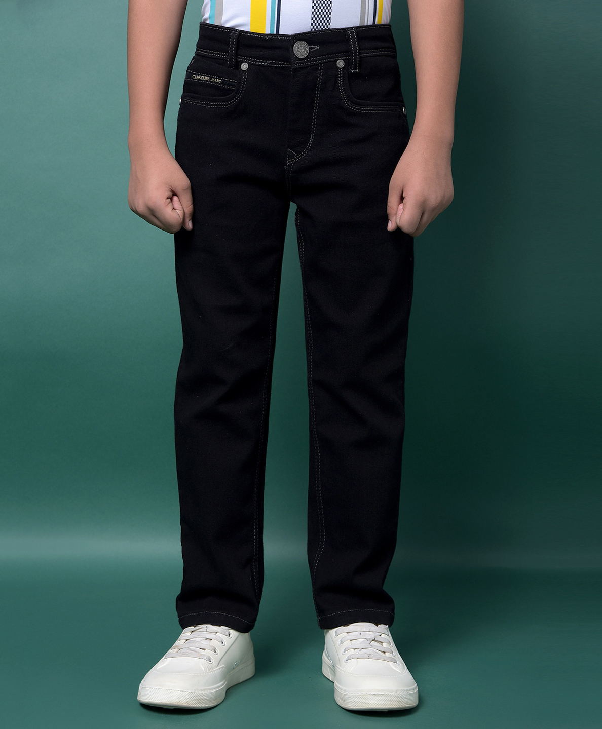 CRIMSOUNE CLUB Cotton Denim Solid Jeans - Blue-image-36