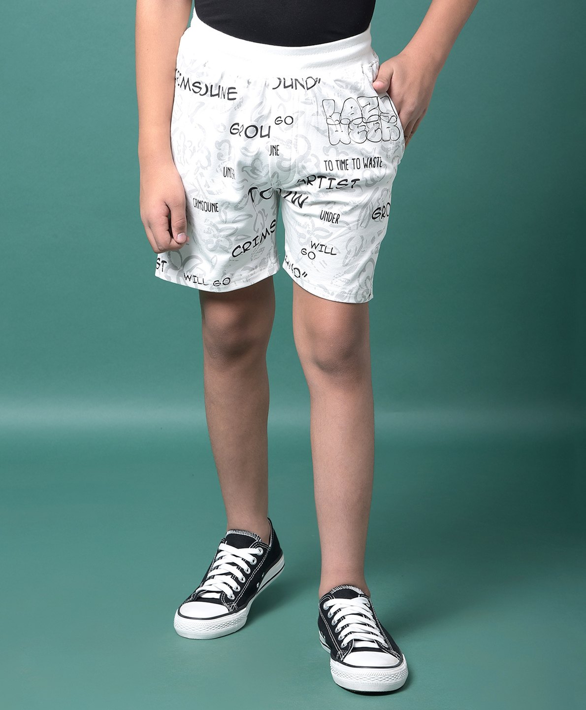 CRIMSOUNE CLUB Cotton Woven Lazy Week Text Printed Shorts - White-picture-12