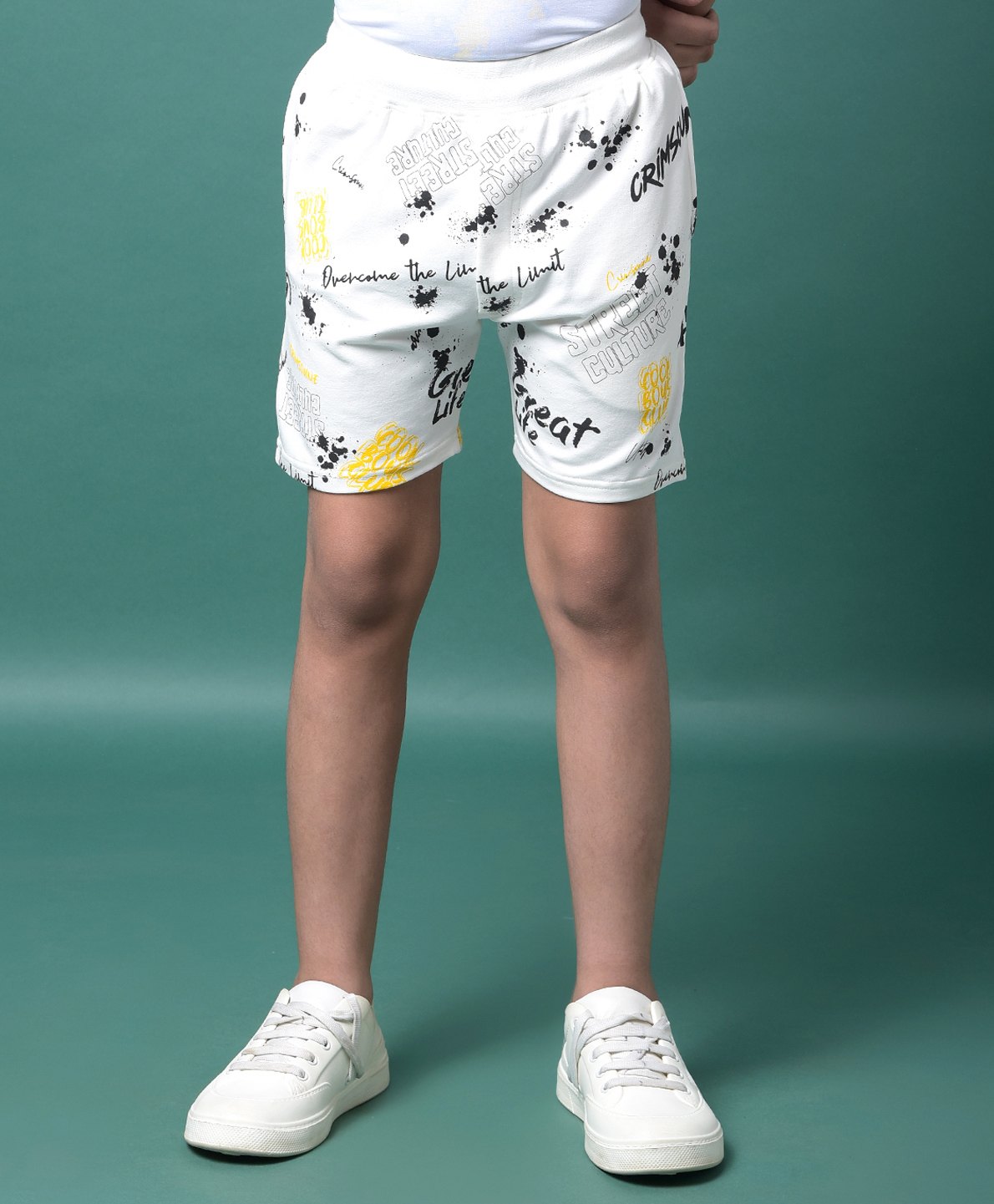 CRIMSOUNE CLUB Cotton Woven Street Culture Text Printed Shorts - White-picture-40