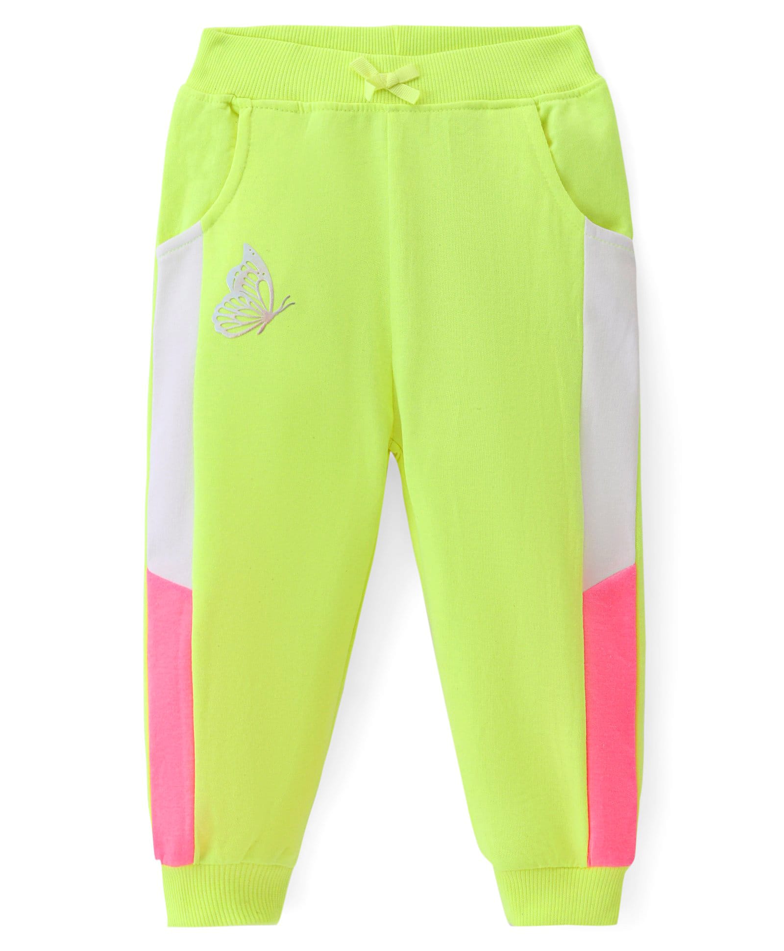 Babyhug French Terry Knit Full Length Track Pant With Butterfly Print & Tape Detailing - Limegreen-image-22