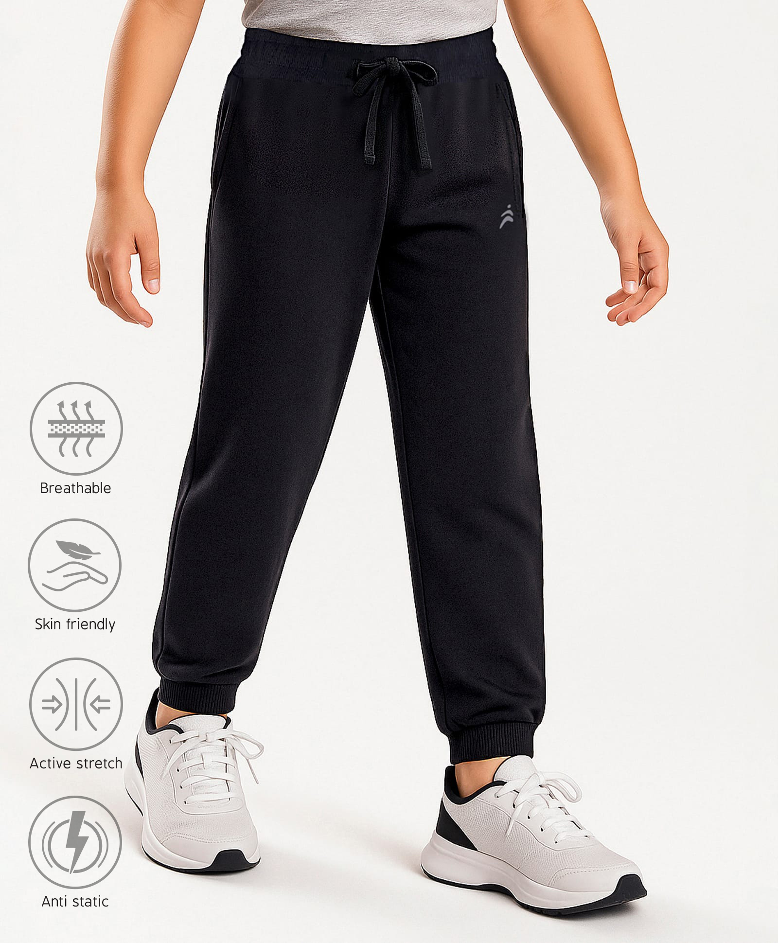 Pine Active Knit Full Length Super Stretch Solid Coloured Track Pant - Black-image-11