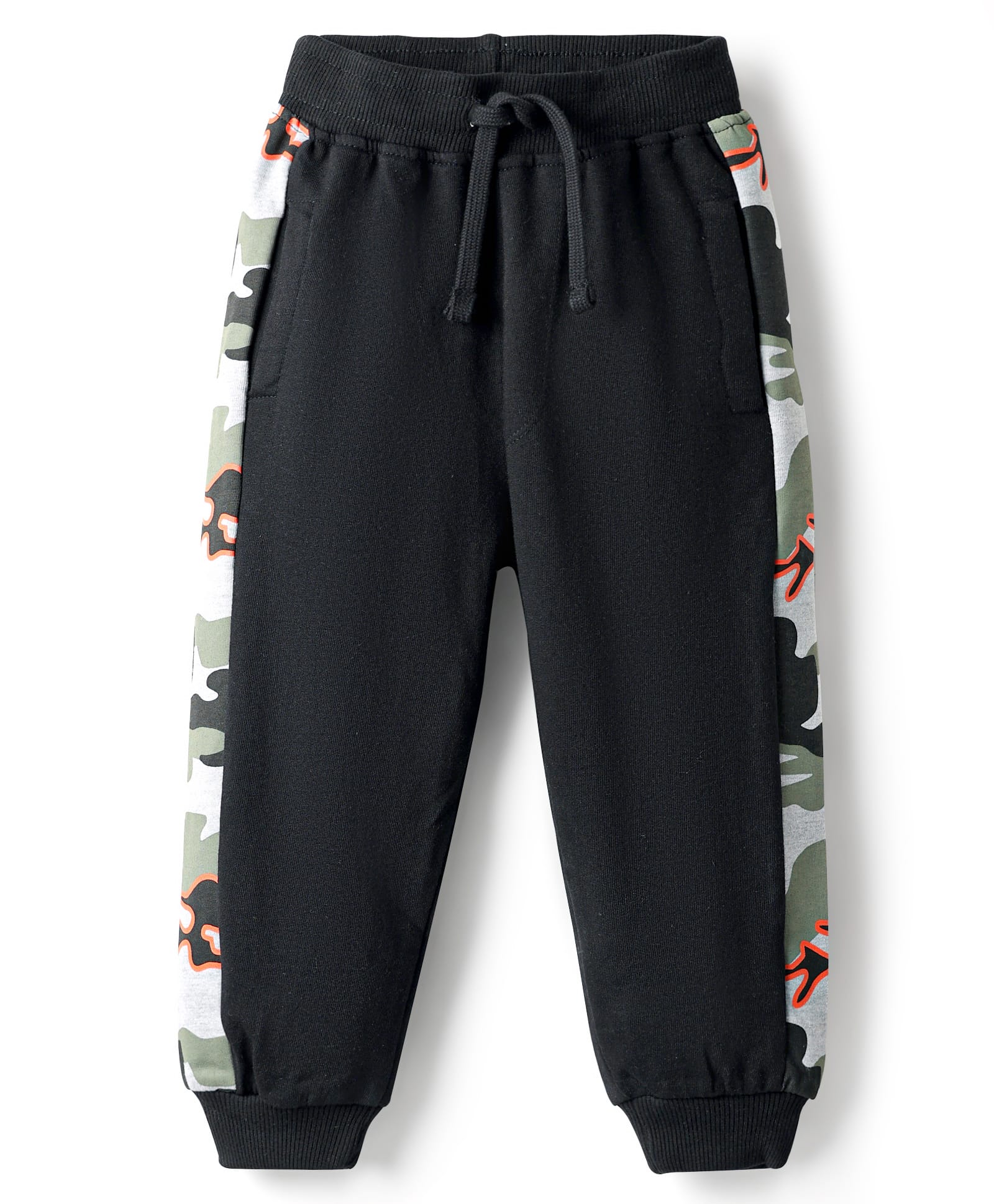 Babyhug French Terry Full Length Lounge Pants with Pocket & Camouflage Print - Black-image-14