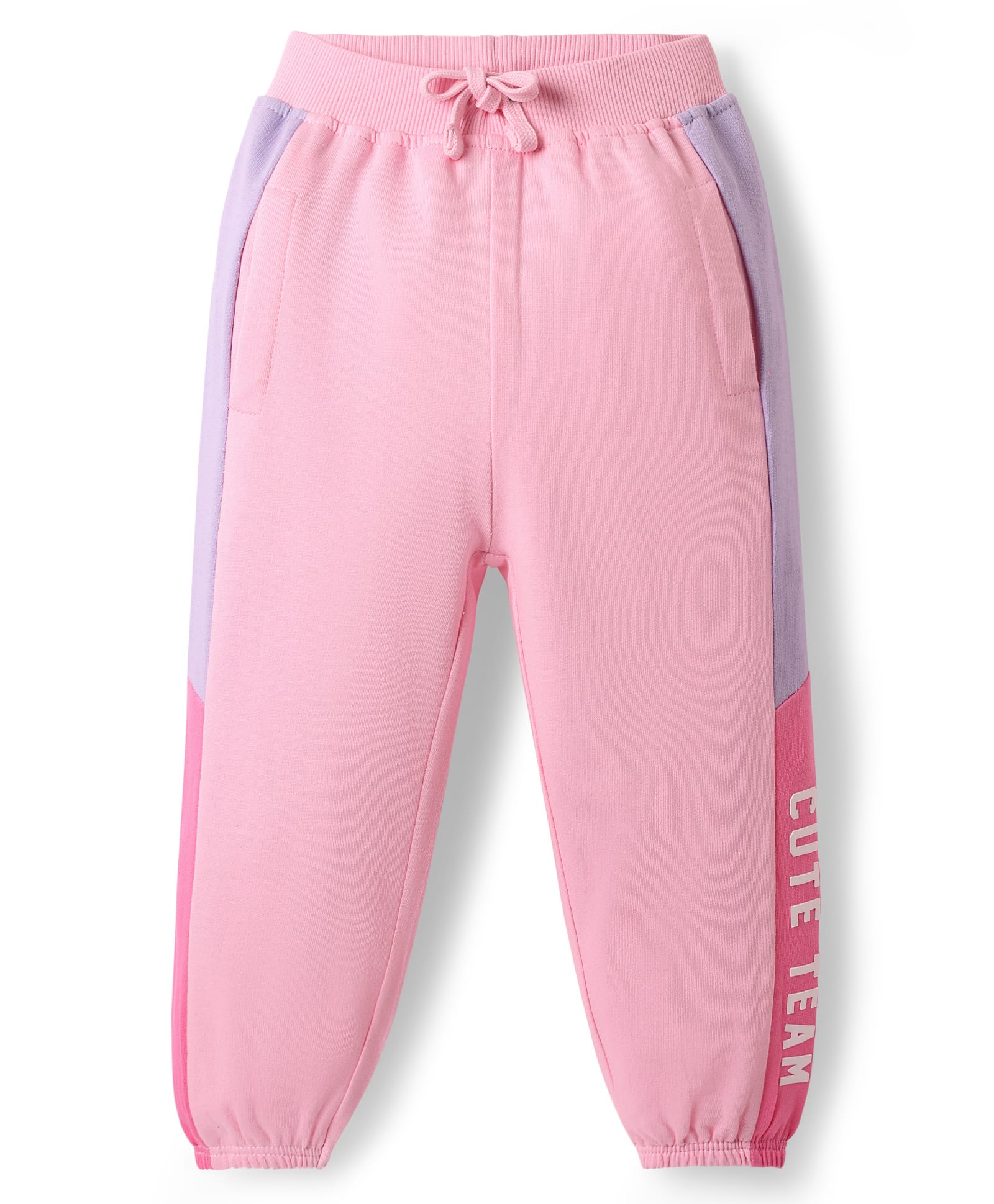 Babyhug French Terry Knit Full Length Lounge Pant With Text Print - Pink-picture-15