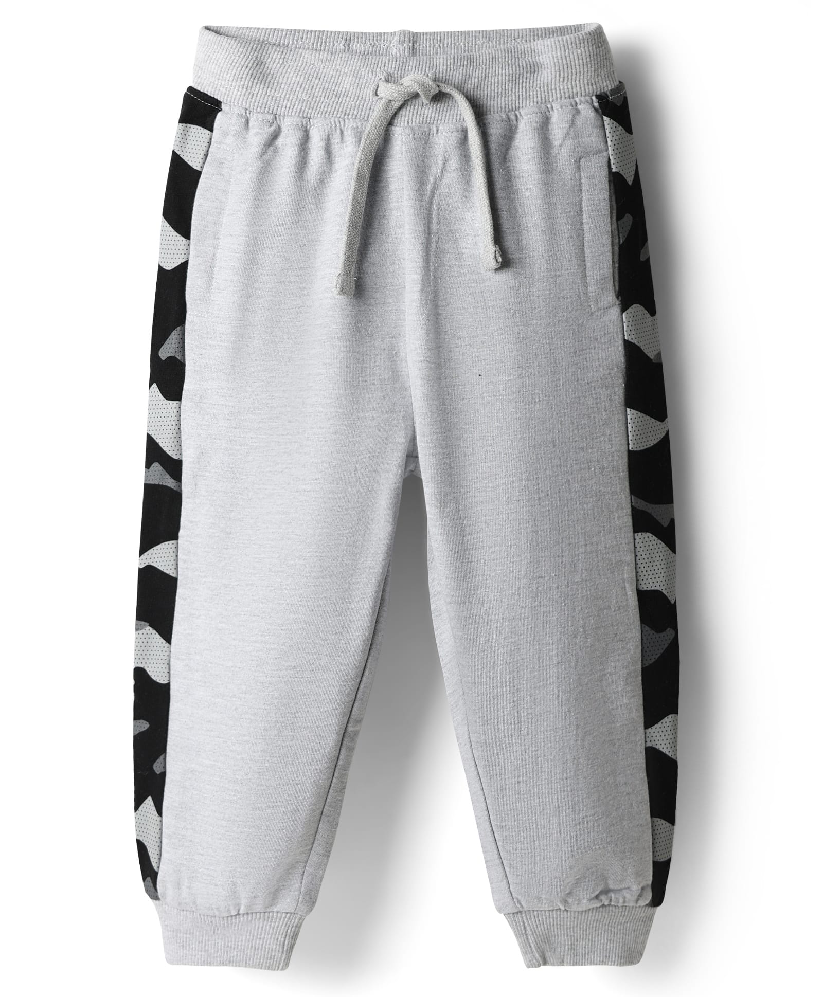 Babyhug Terry Cotton Knit Full Length Cut & Sew Lounge Pant With Camouflage Print- Grey-picture-20