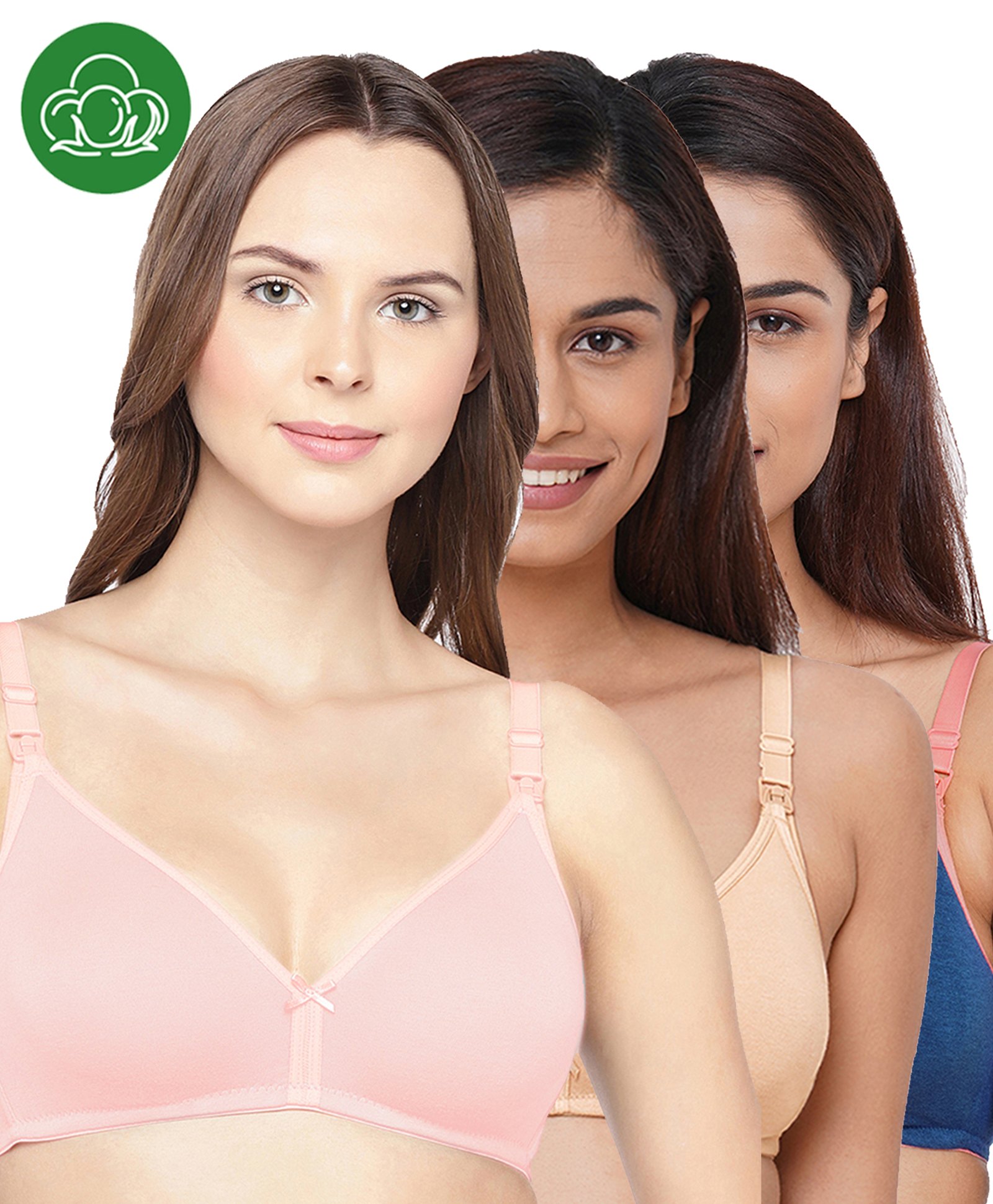 Inner Sense Organic Cotton Knit Pack Of 3 Solid Antimicrobial Maternity Bras With Nursing Access - Multi Colour-picture-27