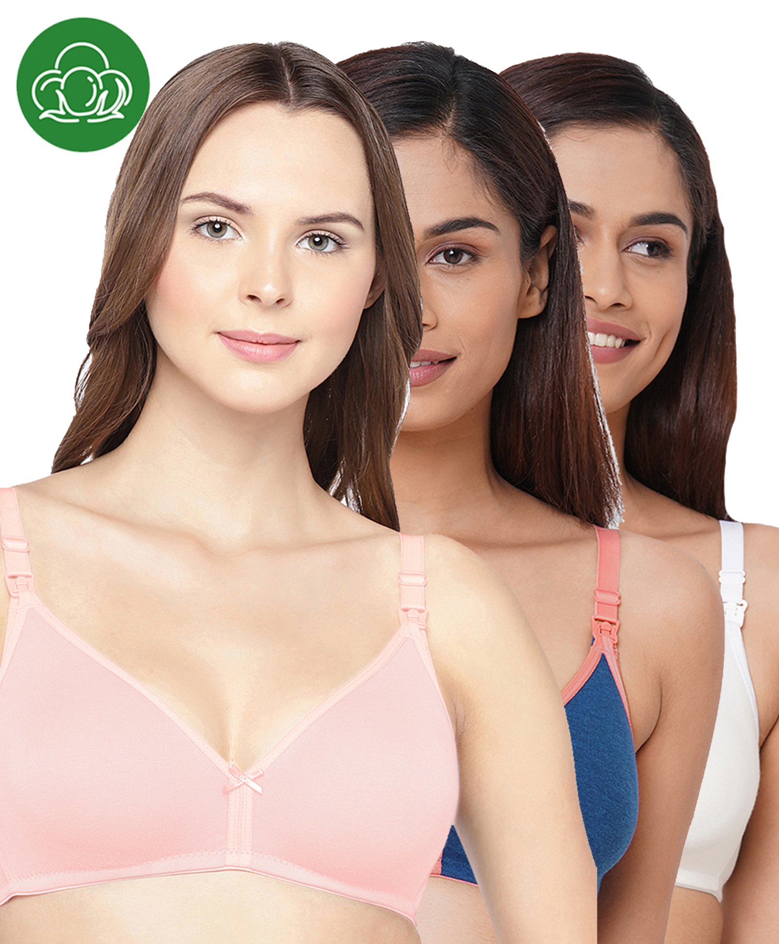 Inner Sense Organic Cotton Knit Pack Of 3 Solid Antimicrobial Maternity Bras With Nursing Access - Multi Colour-picture-37