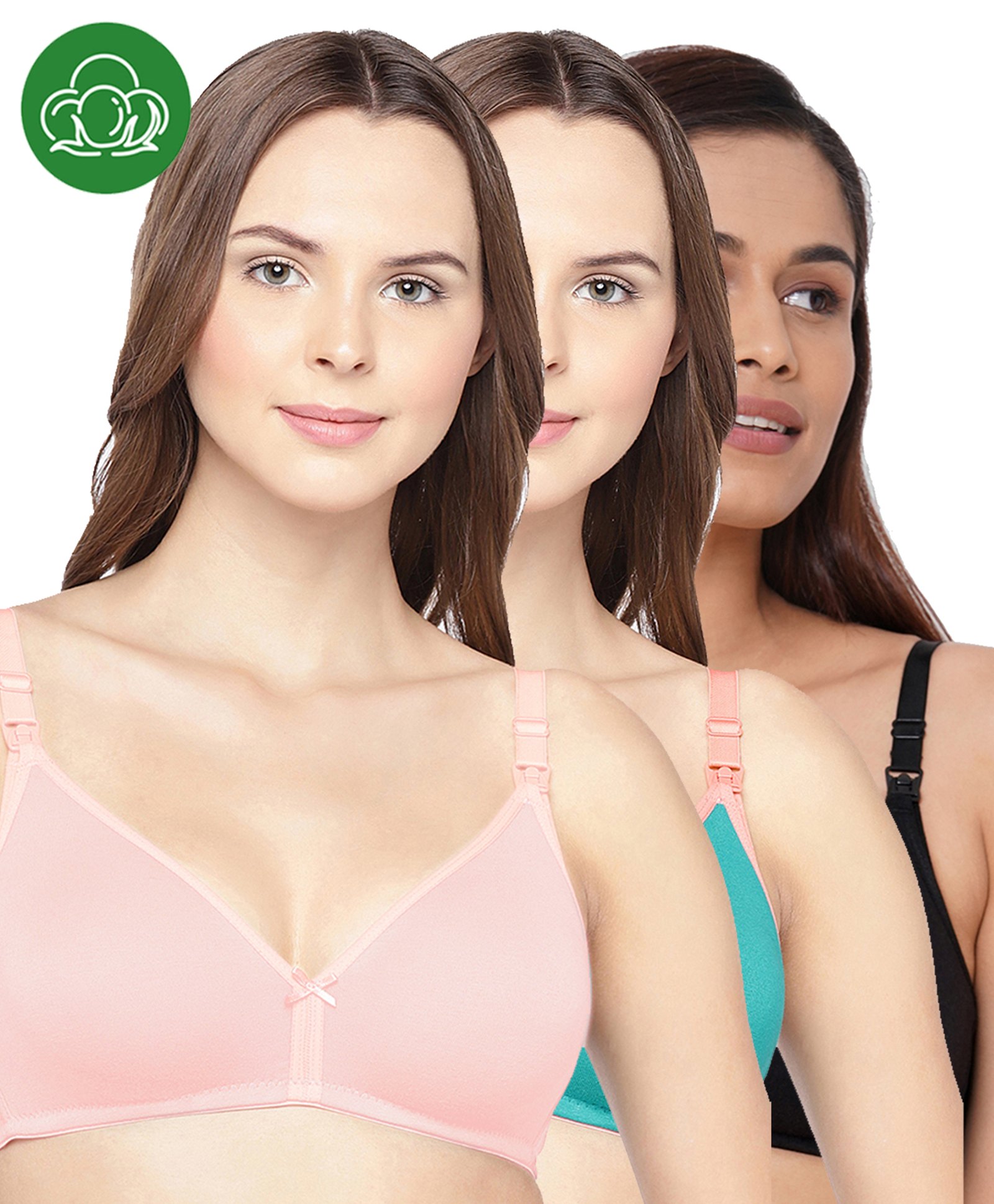 Inner Sense Organic Cotton Knit Pack Of 3 Solid Antimicrobial Maternity Bras With Nursing Access - Multi Colour-picture-33
