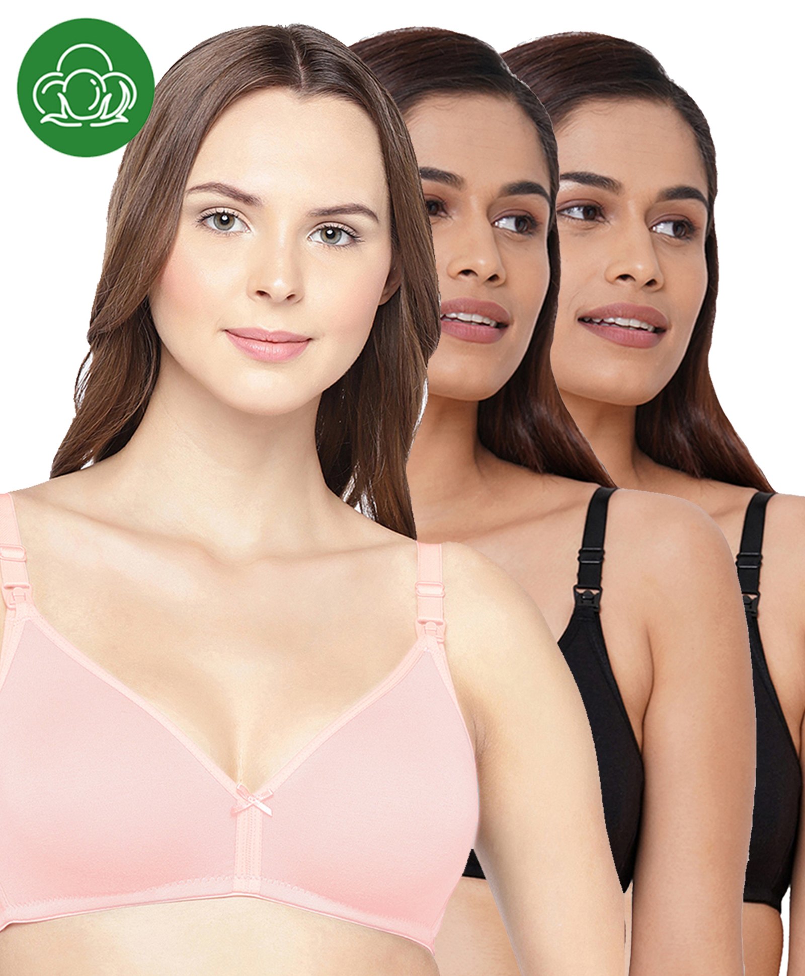 Inner Sense Organic Cotton Knit Pack Of 3 Solid Antimicrobial Maternity Bras With Nursing Access - Multi Colour-picture-36
