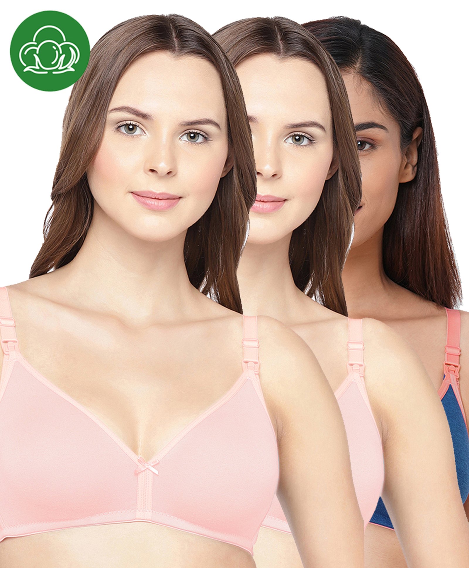Inner Sense Organic Cotton Knit Pack Of 3 Solid Antimicrobial Maternity Bras With Nursing Access - Multi Colour-picture-32