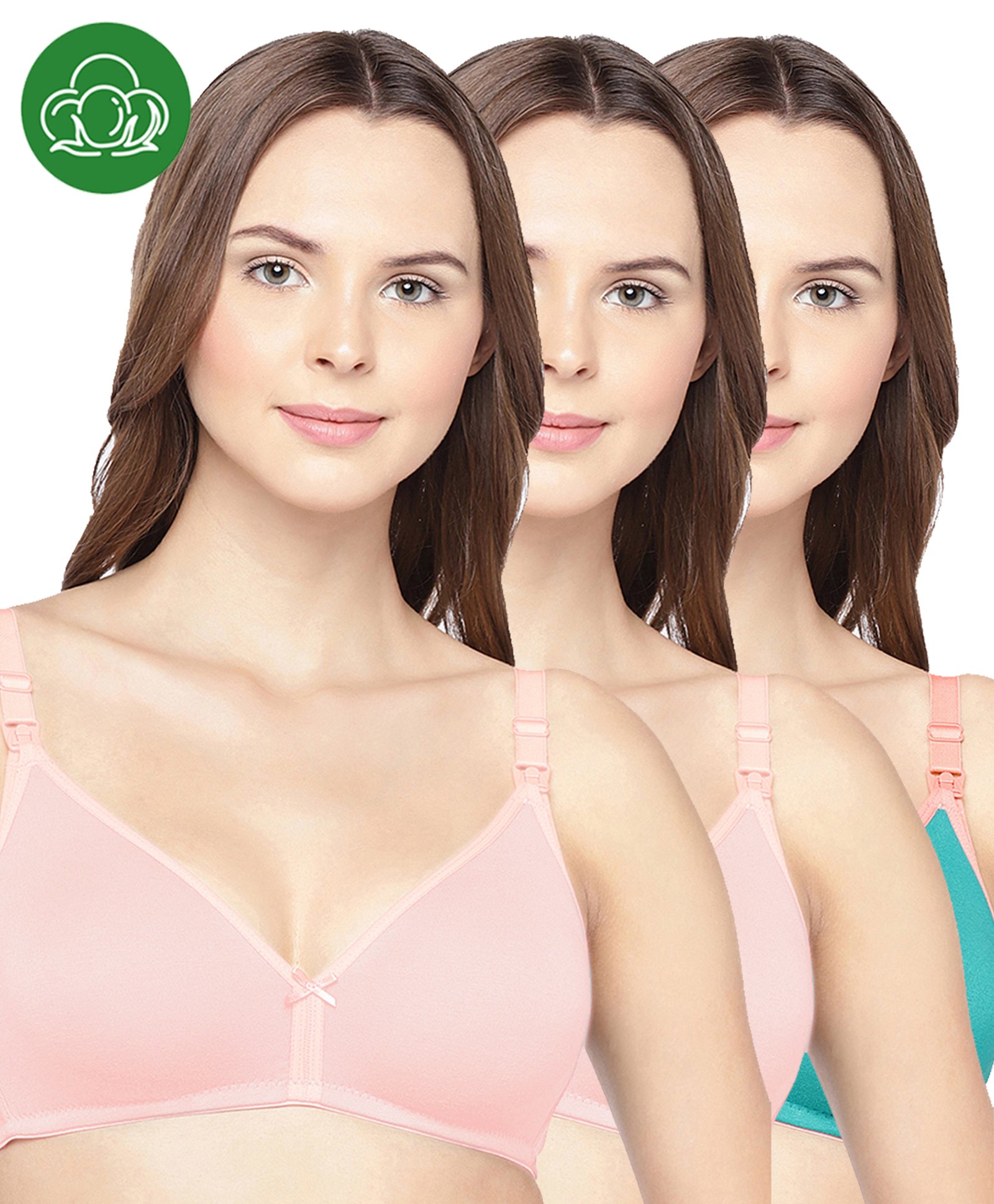 Inner Sense Organic Cotton Knit Pack Of 3 Solid Antimicrobial Maternity Bras With Nursing Access - Multi Colour-picture-34